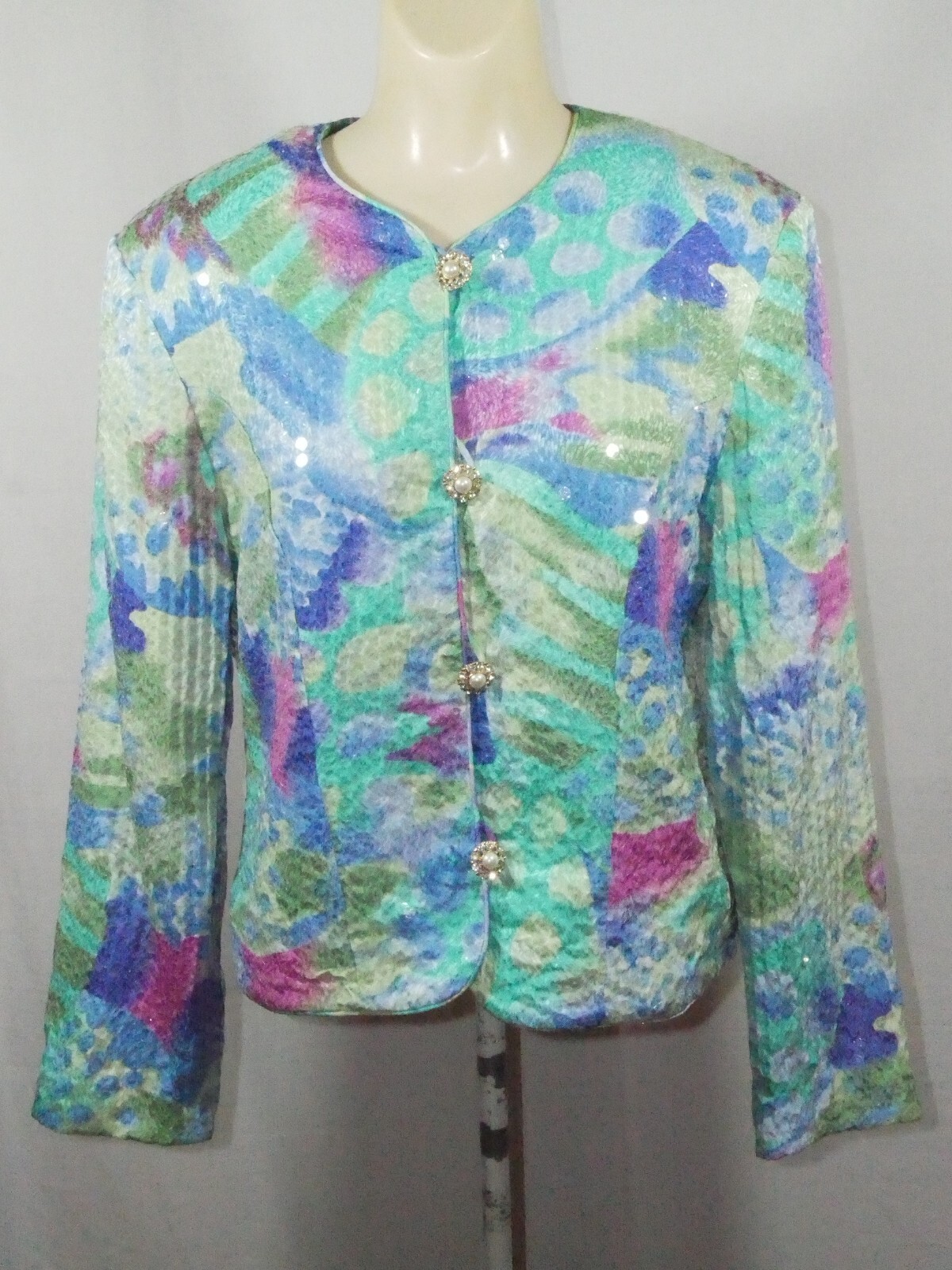Vtg Gay Boyer Colorful Neon Sequin Blazer Jacket Sz 10 Sparkly
