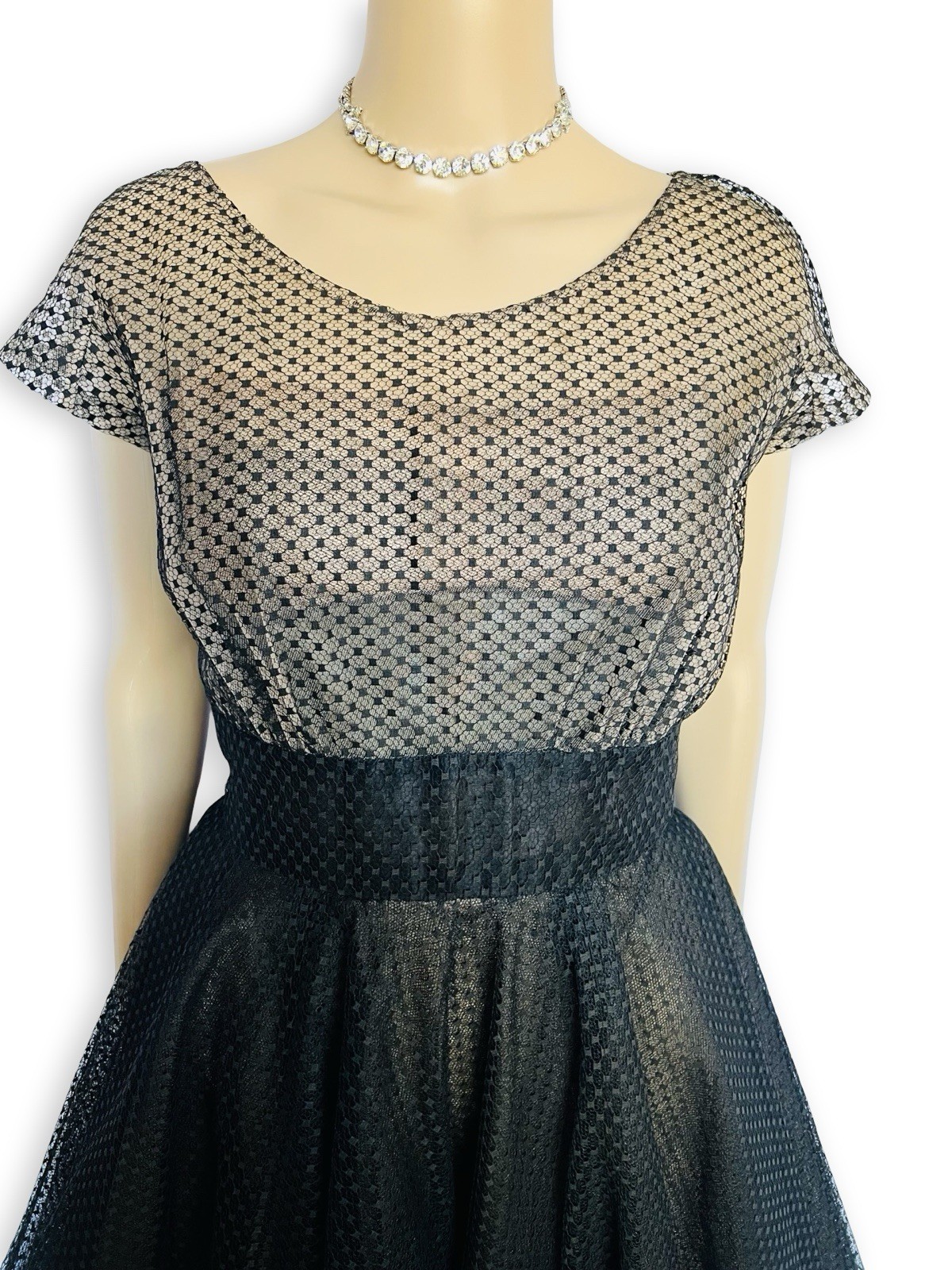 Vintage Nettie Rosenstein Bonwit Teller 1950s Nude Illusion Black Tulle Dress