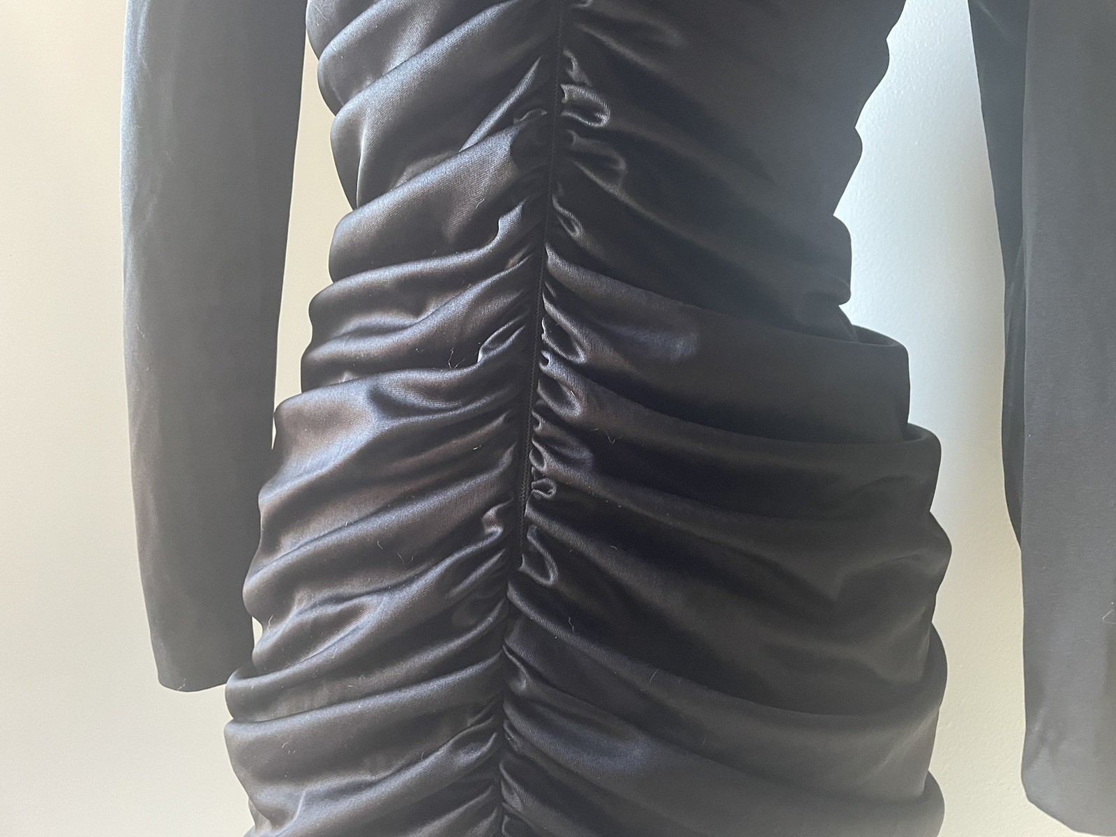 Vintage ‘80s Glam Mini Dress Coffin Ruched Black & Sparkly Lurex Body Con XS