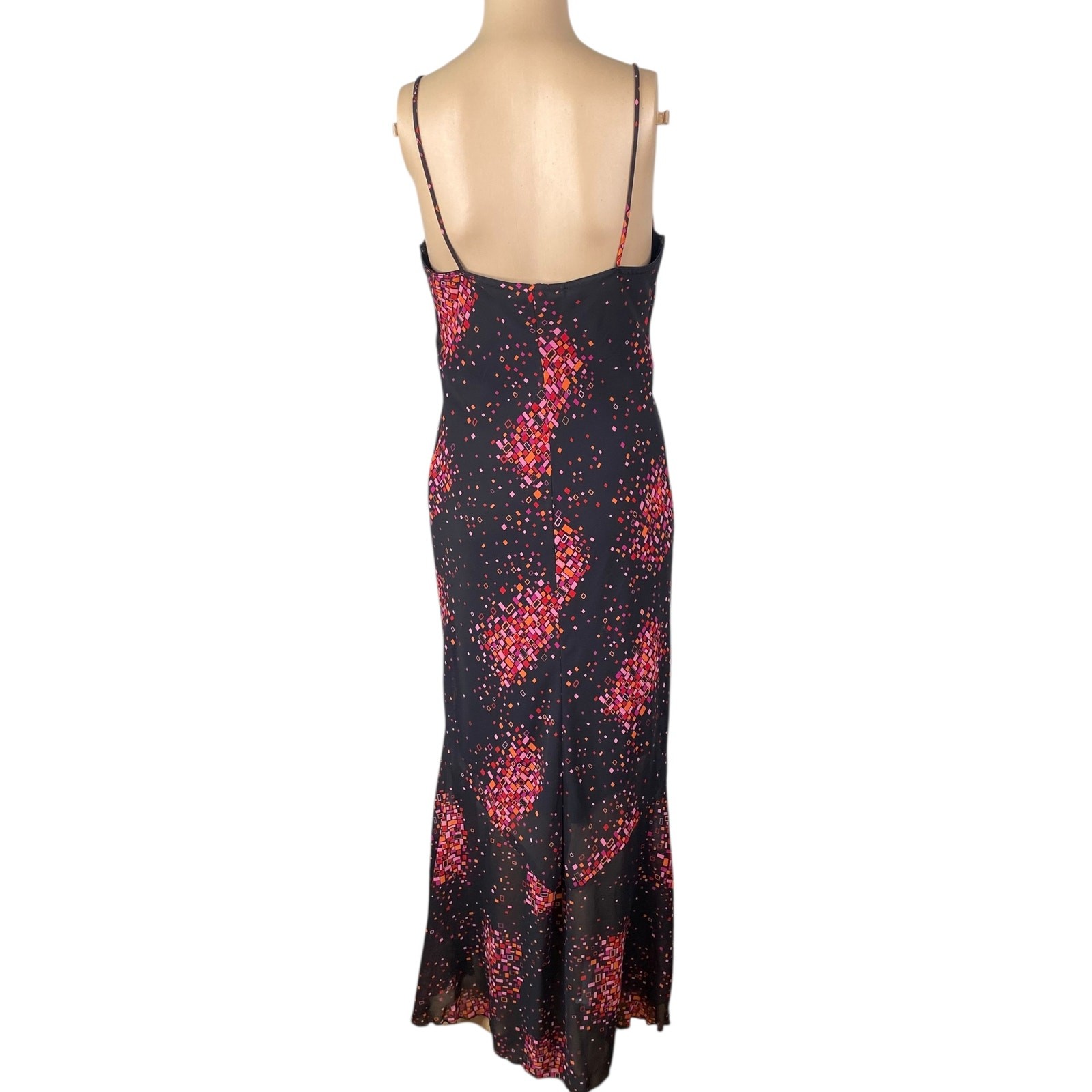 Y2K La Belle Black Pink Geometric Whimsigoth Dark Fairy Slip Maxi Dress SZ 9