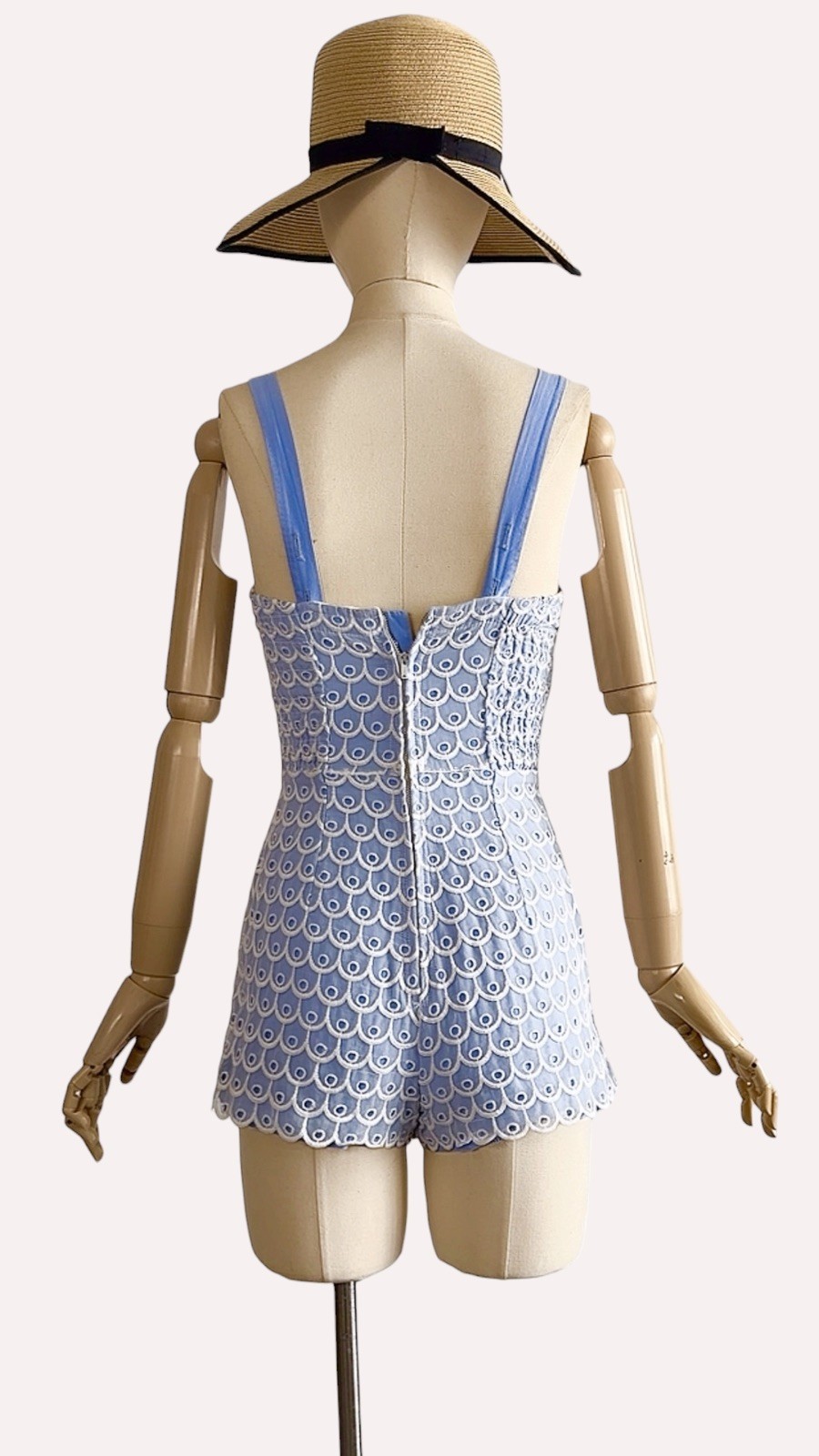 Documented Vintage 1950s JANTZEN Pinup Blue Romper Playsuit Embroidered Eyelet