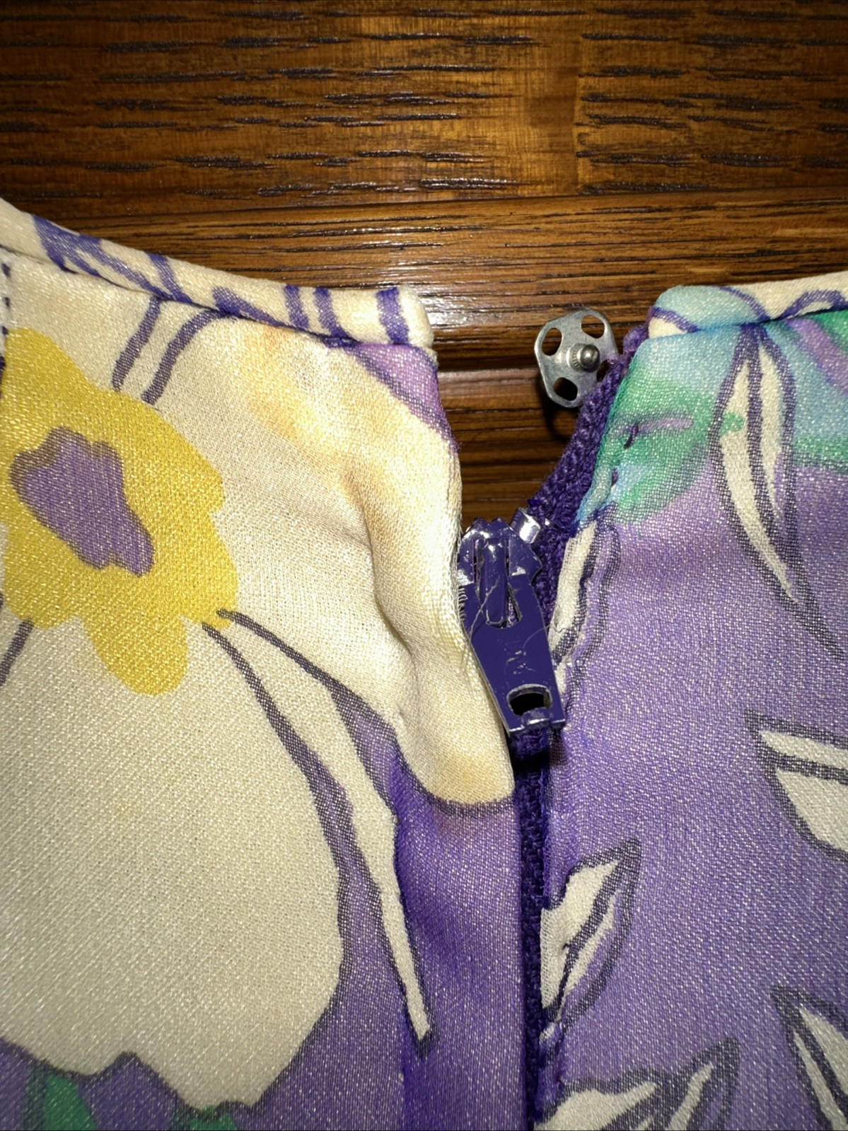 Vintage 60s 70s Parues Feinstein Flowy Flower Purple Long Dress Floral Sheer