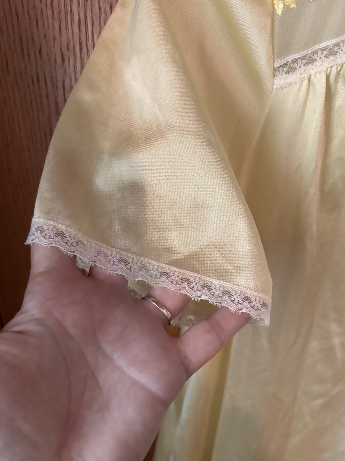 Vintage Jolie Two Yellow Embroidered Satin Lace Nightgown JCPenney Sz Small New