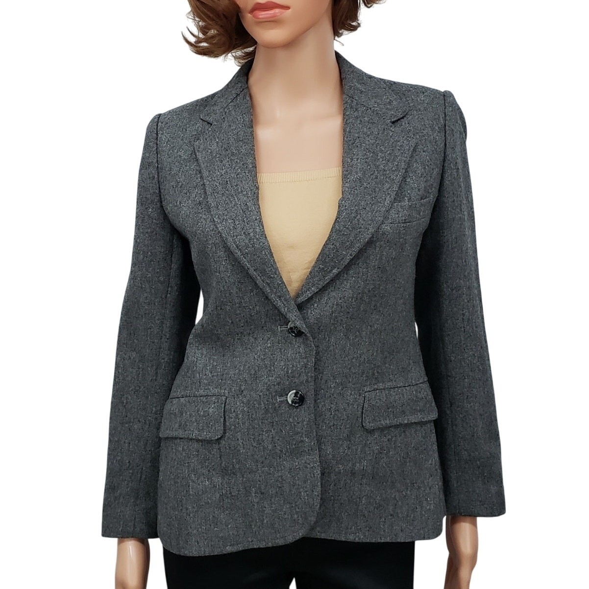 Vintage Union Made 1980s Evan Picone Petite Pure Wool Blend Blazer Jacket Gray S