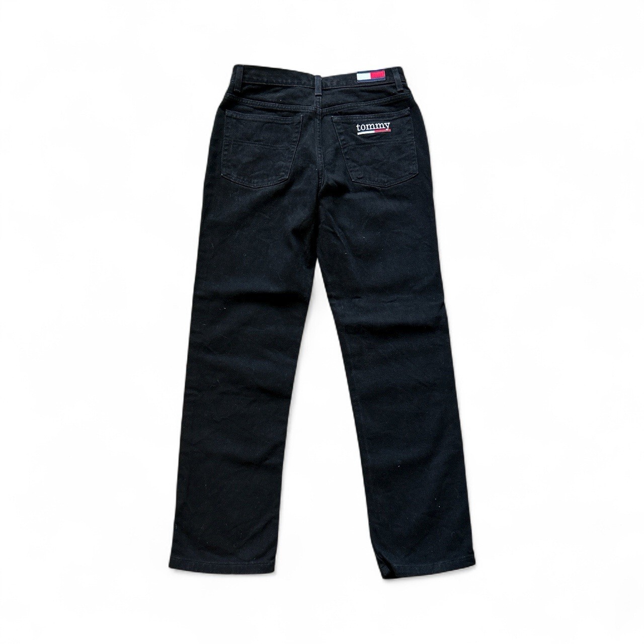 Vintage 90s Tommy Hilfiger Black Denim Straight Leg Flag Logo Mom Jeans Size 9
