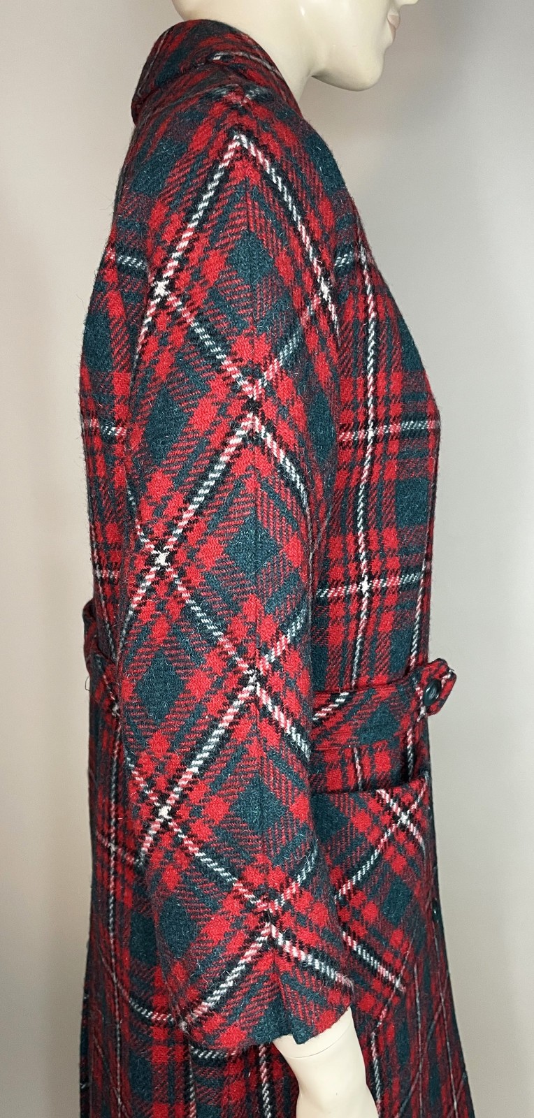 1950s Vintage Red Green Plaid Wool Scotland Harris Tweed Ladies Coat NOS S/M