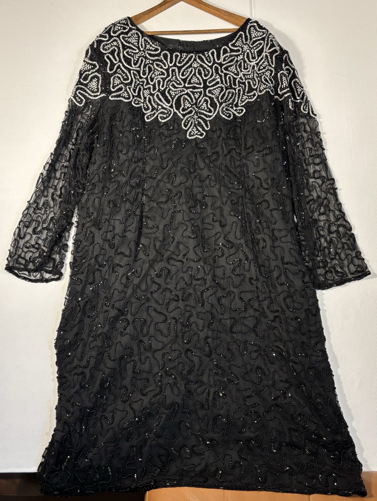 Roaman’s Women’s 2XL Black Beaded Long-Sleeve Dress with Beaded Neckline