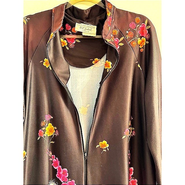 Vintage NPC Fashions Brown Floral Caftan Maxi Day Dress/ House Coat 70’s Groovy