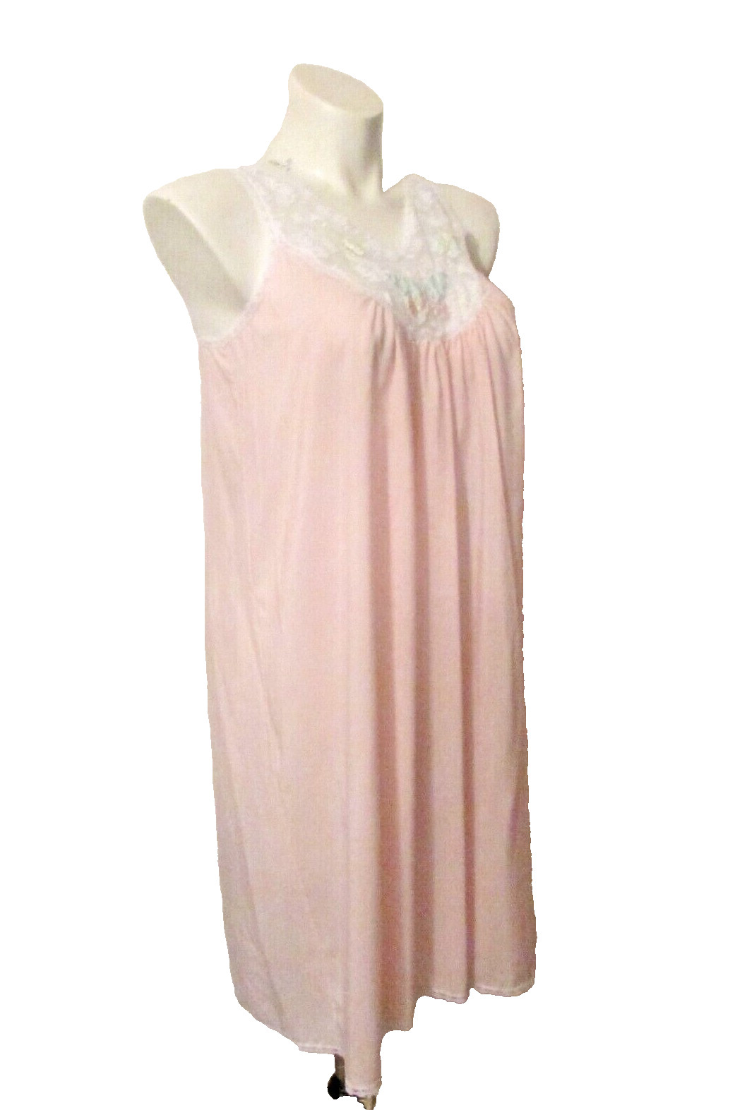 Corhan Noumair Silky Nylon Hand Embroidered Lace Bodice Nightgown Large USA made
