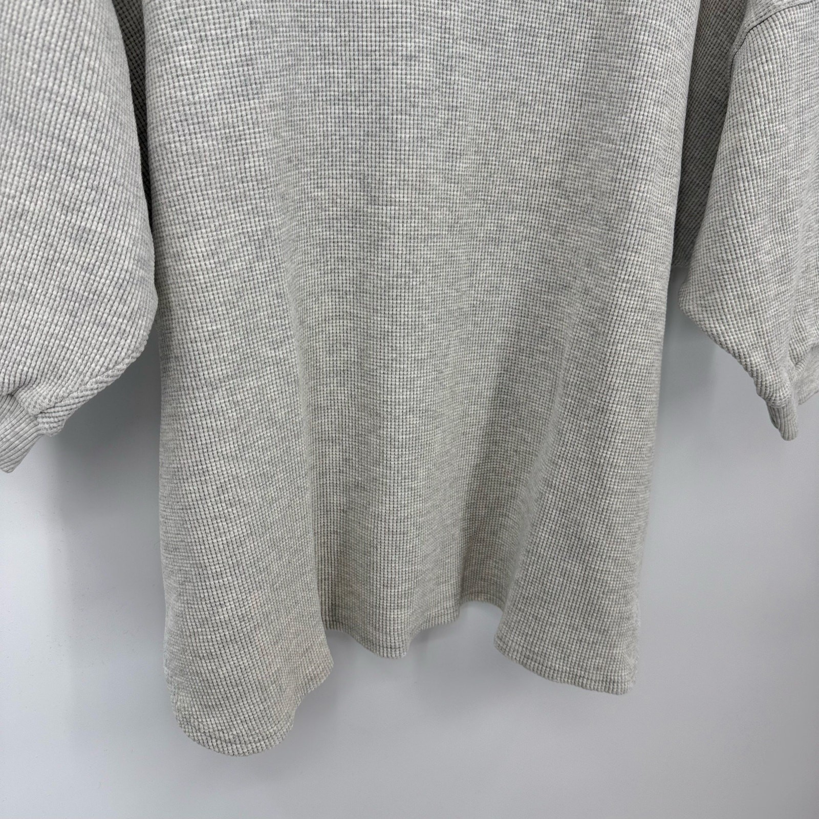 Vintage Fitigues Size Large Gray Waffle Knit Henley Top 3/4 Length Sleeves