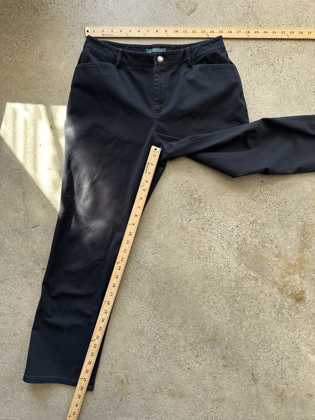 Vintage Lauren Ralph Lauren Black Cotton & Elastane Metal Button Pants Size 10