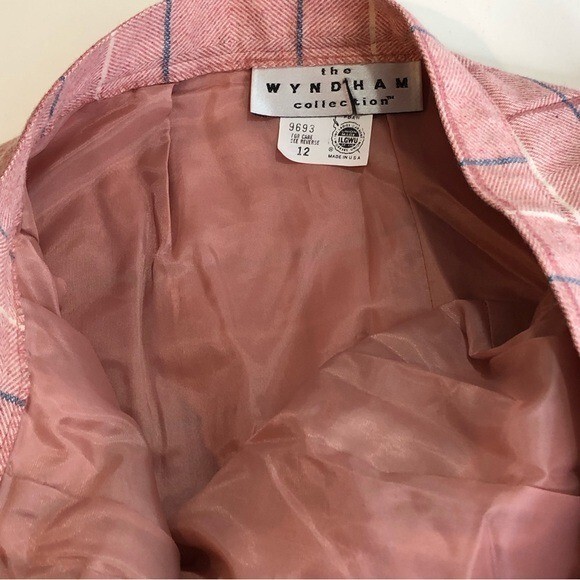 VINTAGE the Wyndham Collection pink herringbone plaid wool midi skirt 12