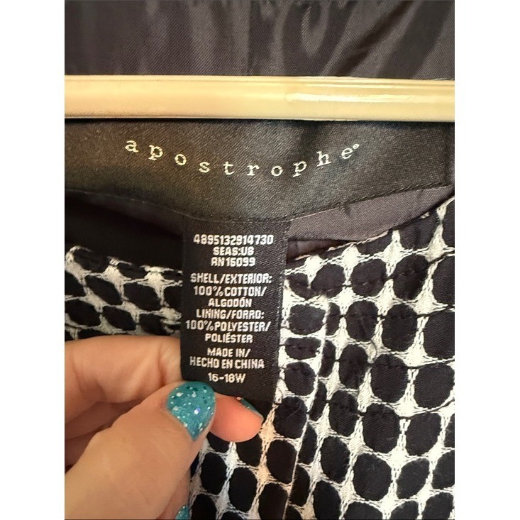Apostrophe Black White Geometric Dot Print Coat Plus Size 16-18W Mod Retro 60’s