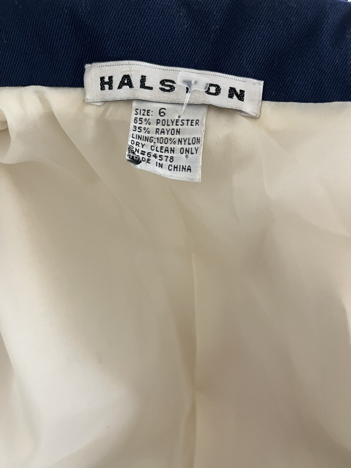 Halston Blazer Women’s 6 Ivory Navy Trim Vtg Nautical Preppy Mod Tailored Jacket