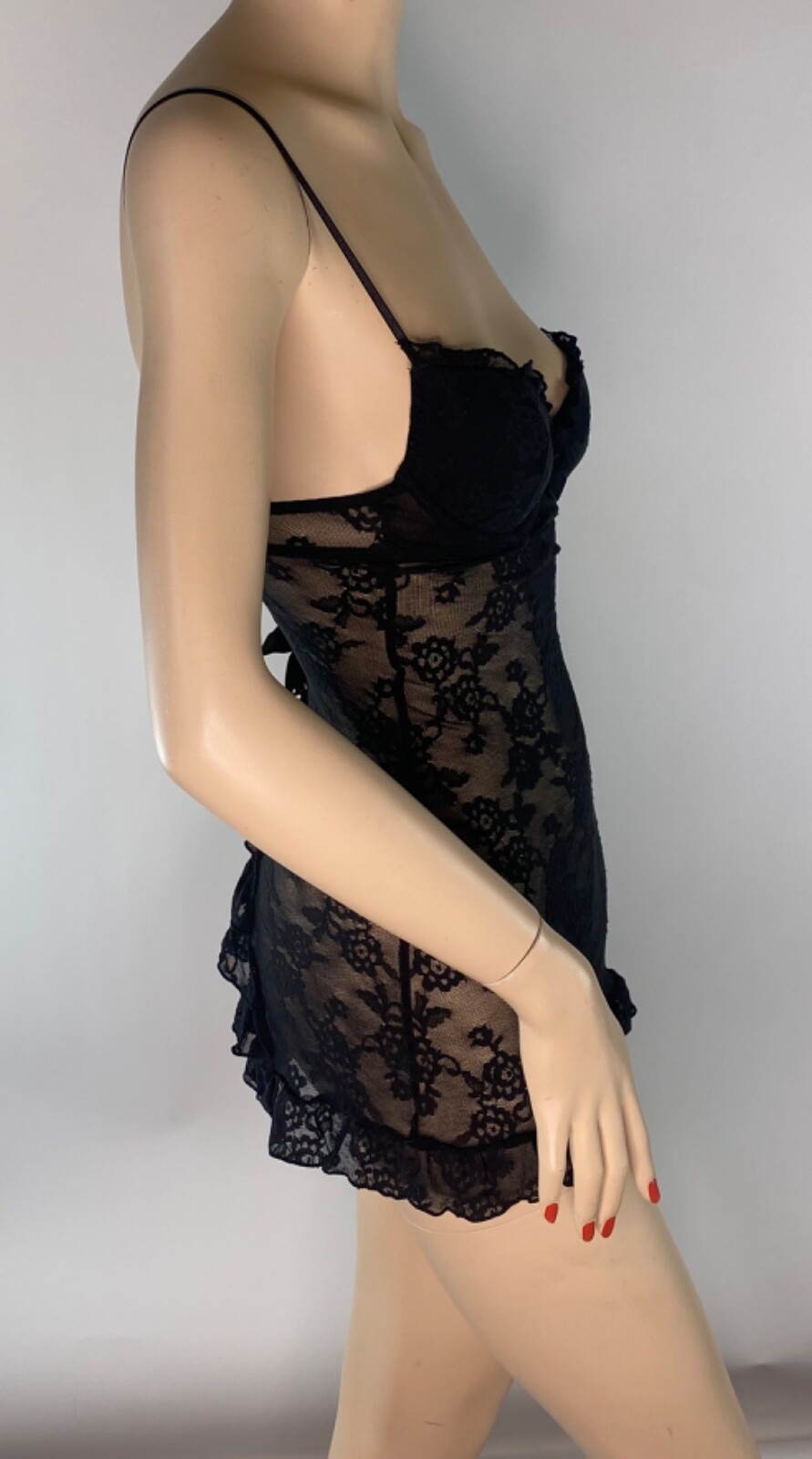 Victoria’s Secret Black Bodycon Bra Lace Y2K 2013 Nightie Negligee 32B