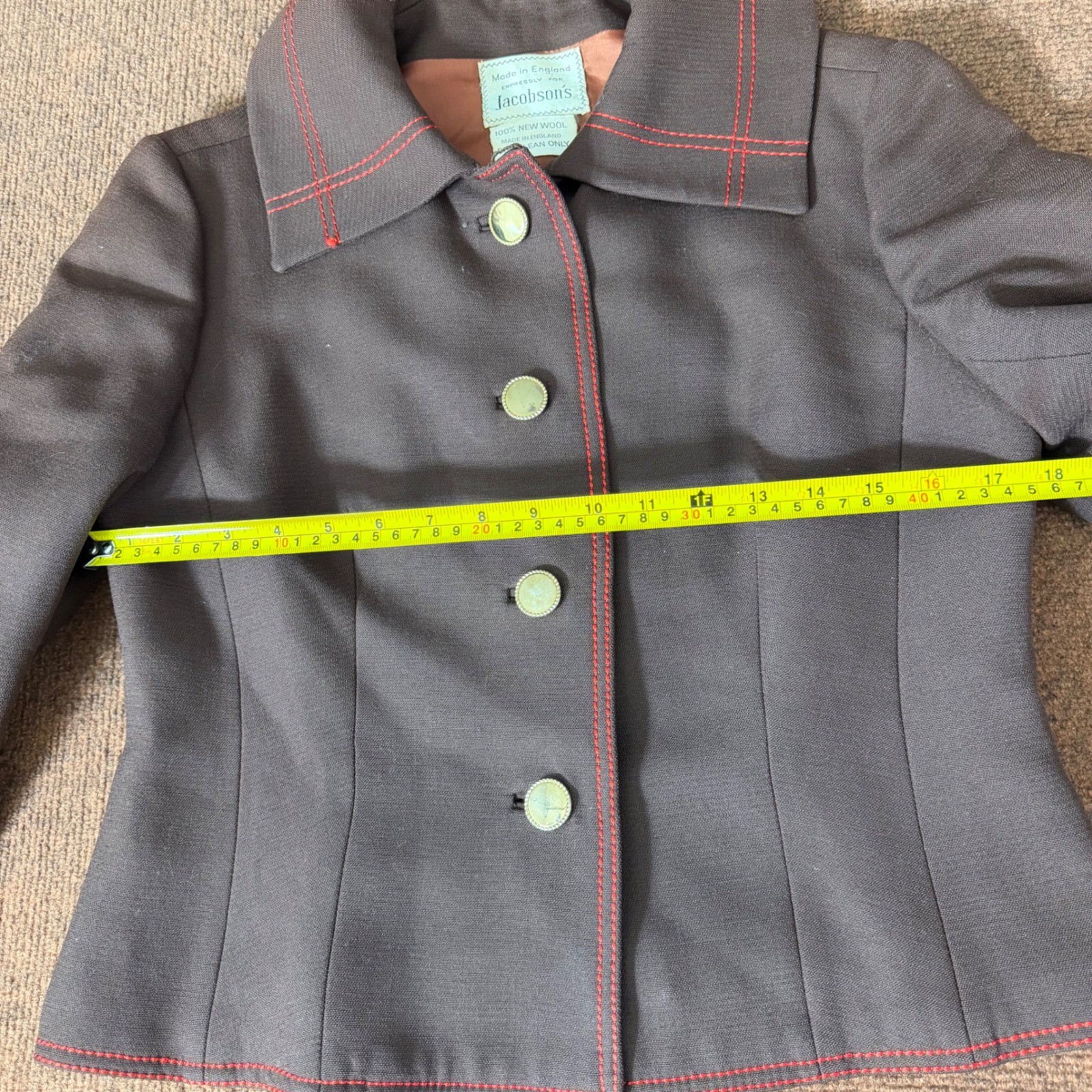 Cojana for Jacobson’s Vintage Wool Blazer Brown Red Contrast Stitch England 100%