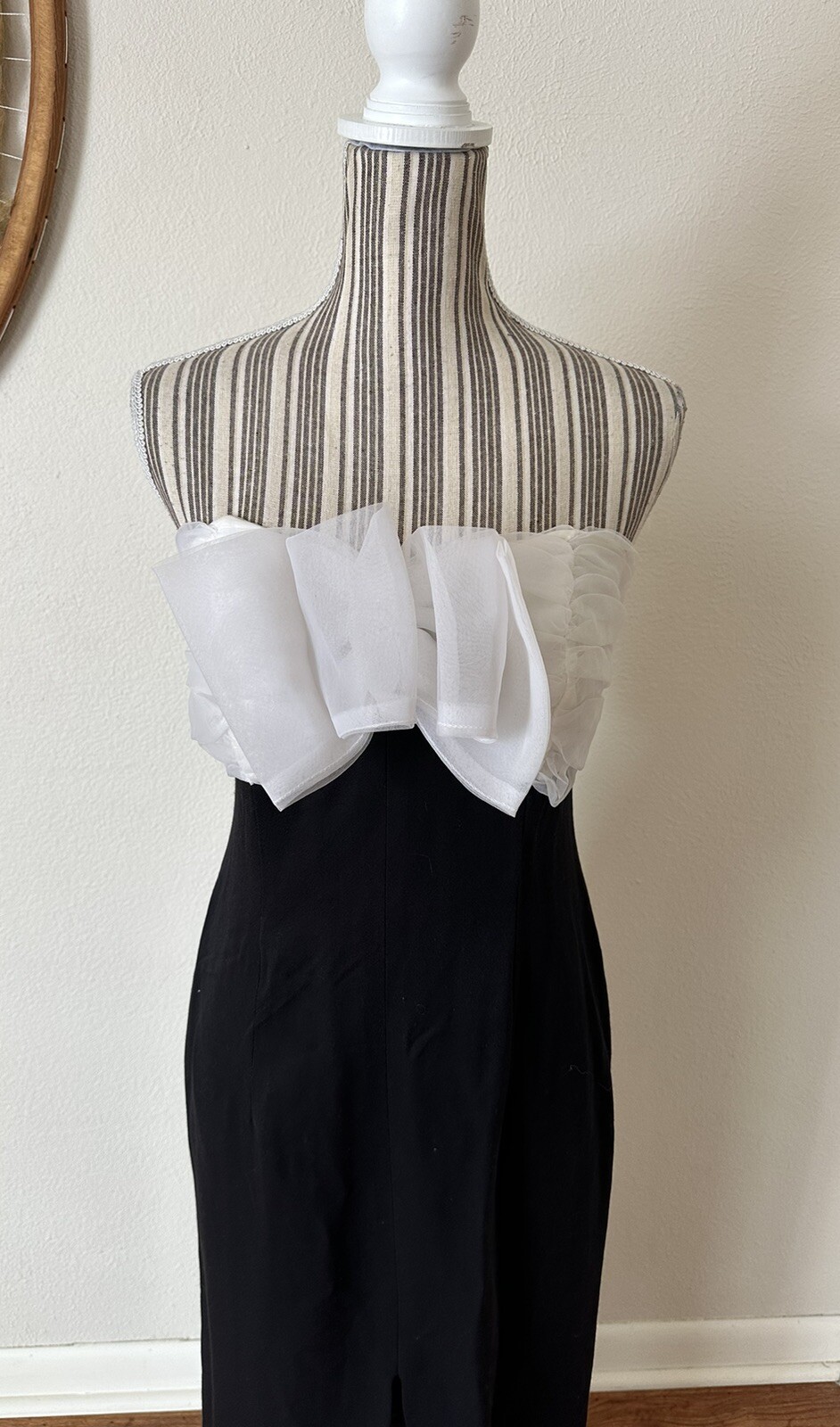 Vintage Niki Originals 90s Dress Gown Slit Black White Bow Woman’s S/M