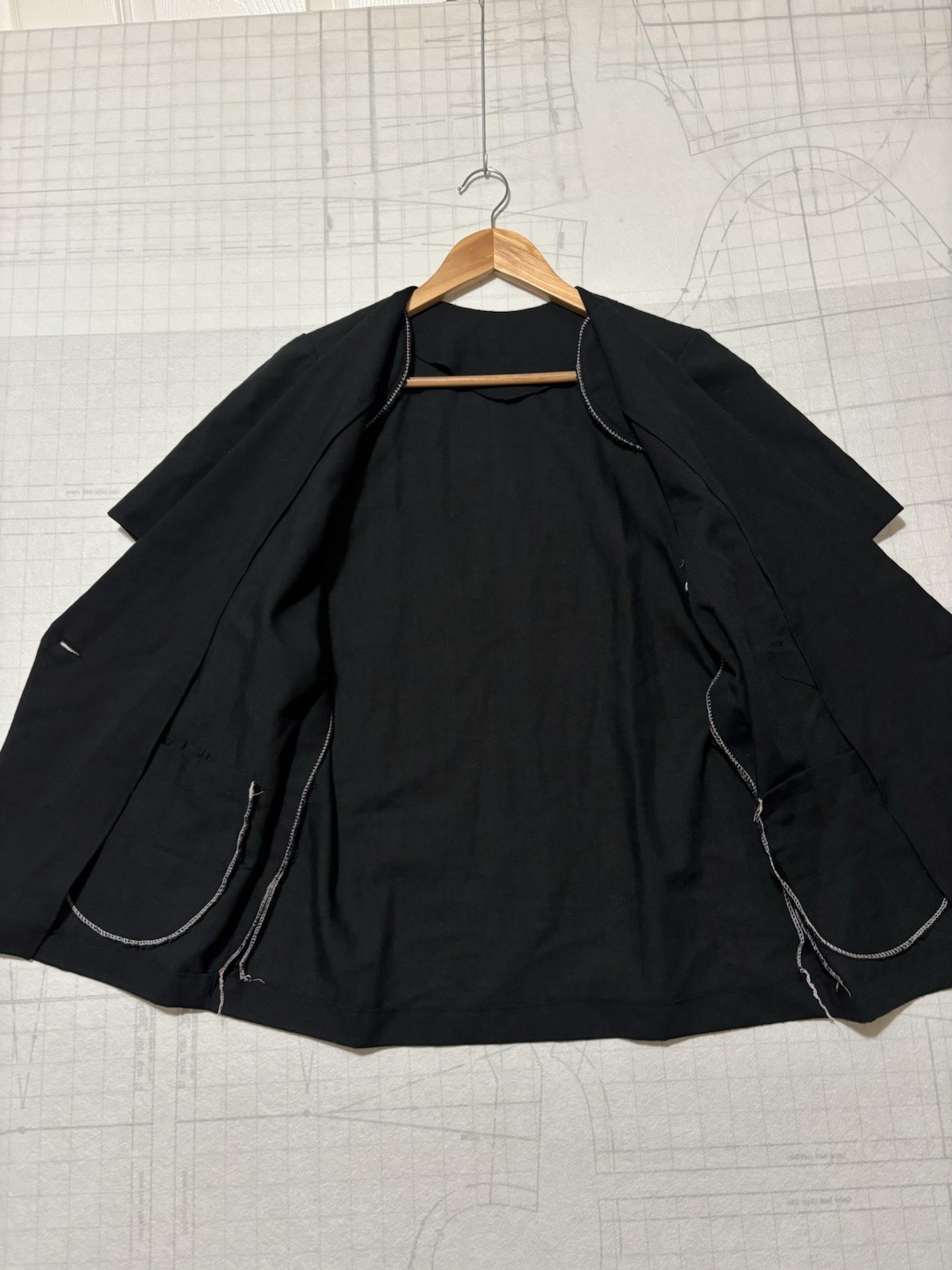 Womens Vintage One Button Padded Shoulder Blazer Black Size Large Linen