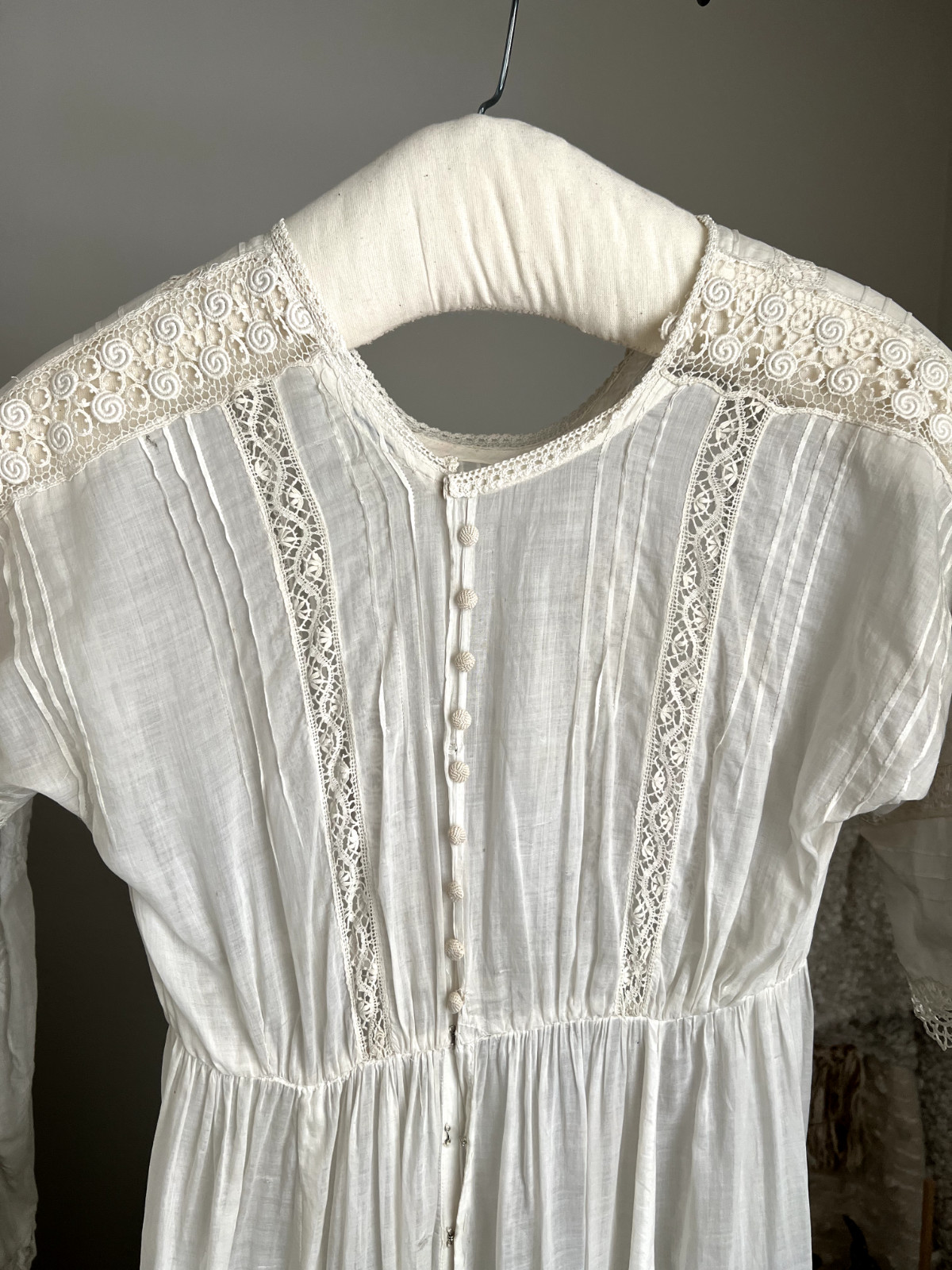 Antique Edwardian Irish Lace Pintucking Cotton Lawn Lingerie Tea Summer Dress