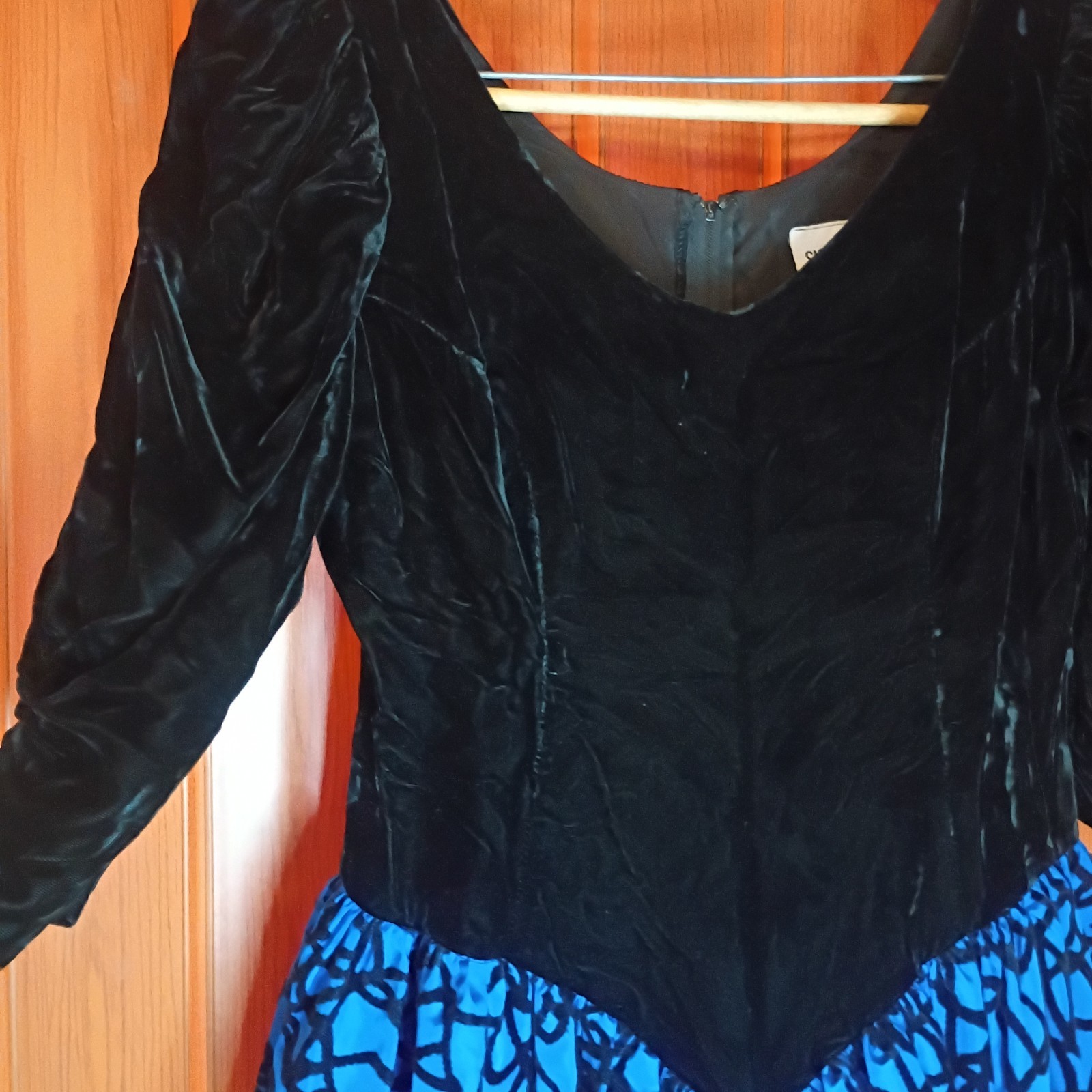 80s Vintage Formal Dress Shoulder Pads Crushed Velvet Size L Women’s Blue