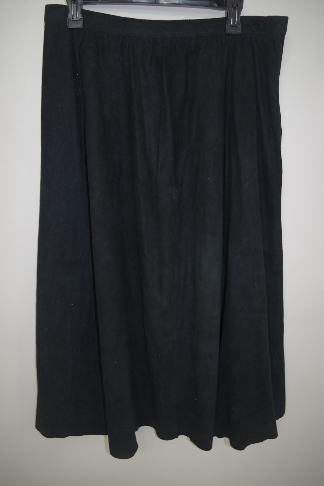 C11 VIVIENNE TAM Black Soft Suede Leather Flared Mid Length Skirt 16 Lined
