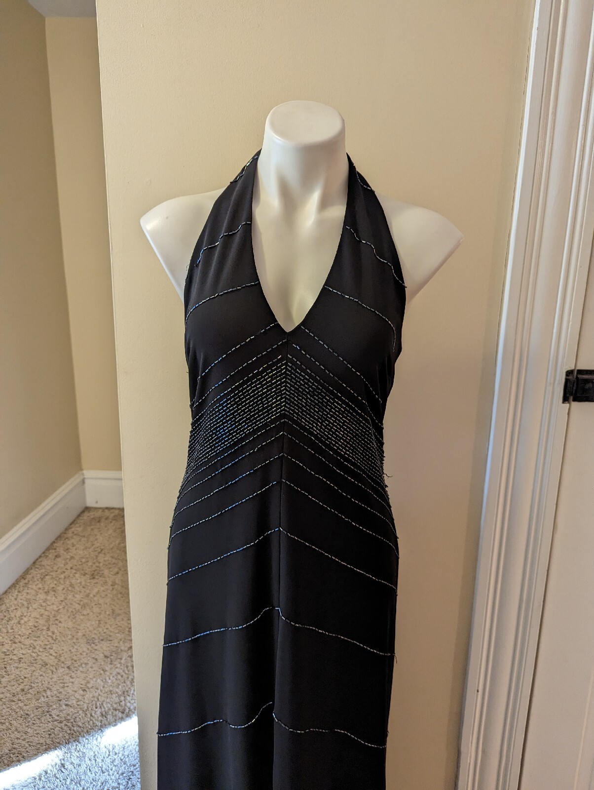 Vintage 90s De Laru by Shelia Ren black w/ sparkly beading halter dress size L
