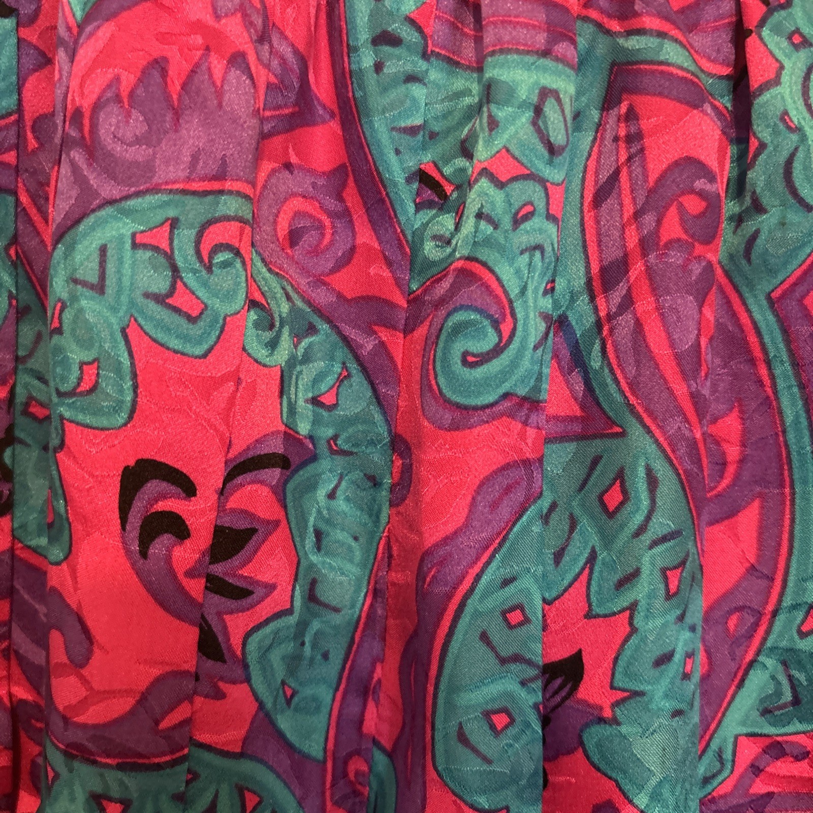 80s Vtg 100% Silk Skirt By Anne Crimmins For Umi Collections Teal/pink Sz 14