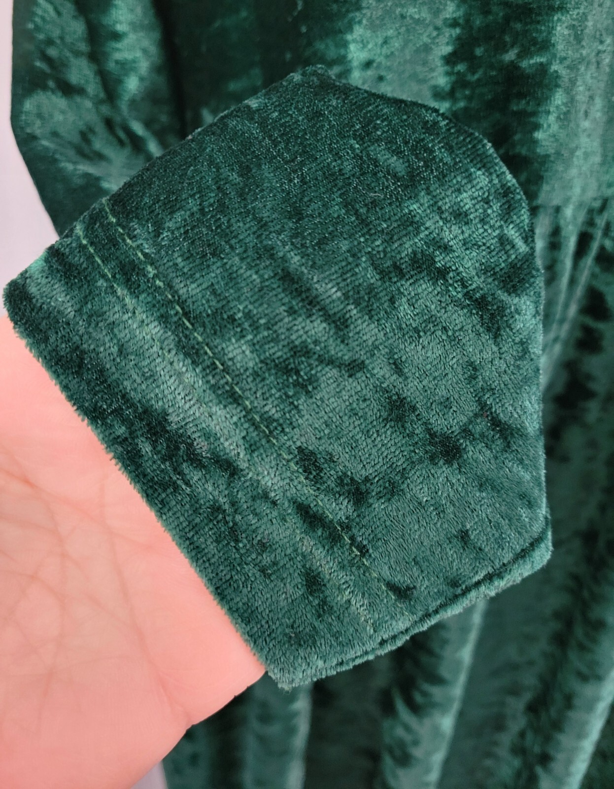 Vintage Sunbelt Green Crushed Velvet Dress w Gathered Skirt Size Small