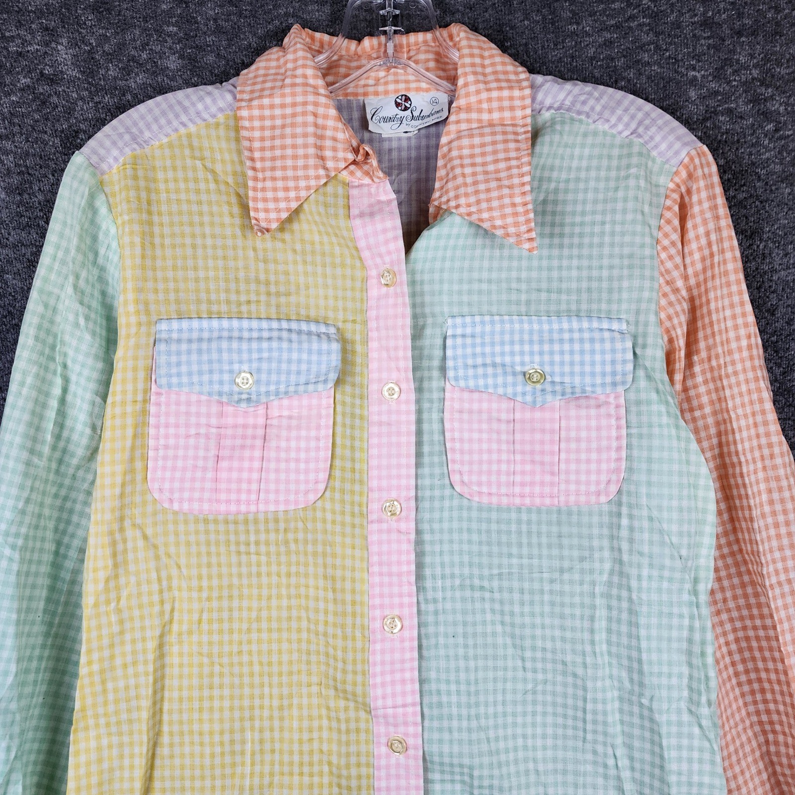 Country Suburbans Button Down Women 14 Gingham Patchwork Vintage Shirt