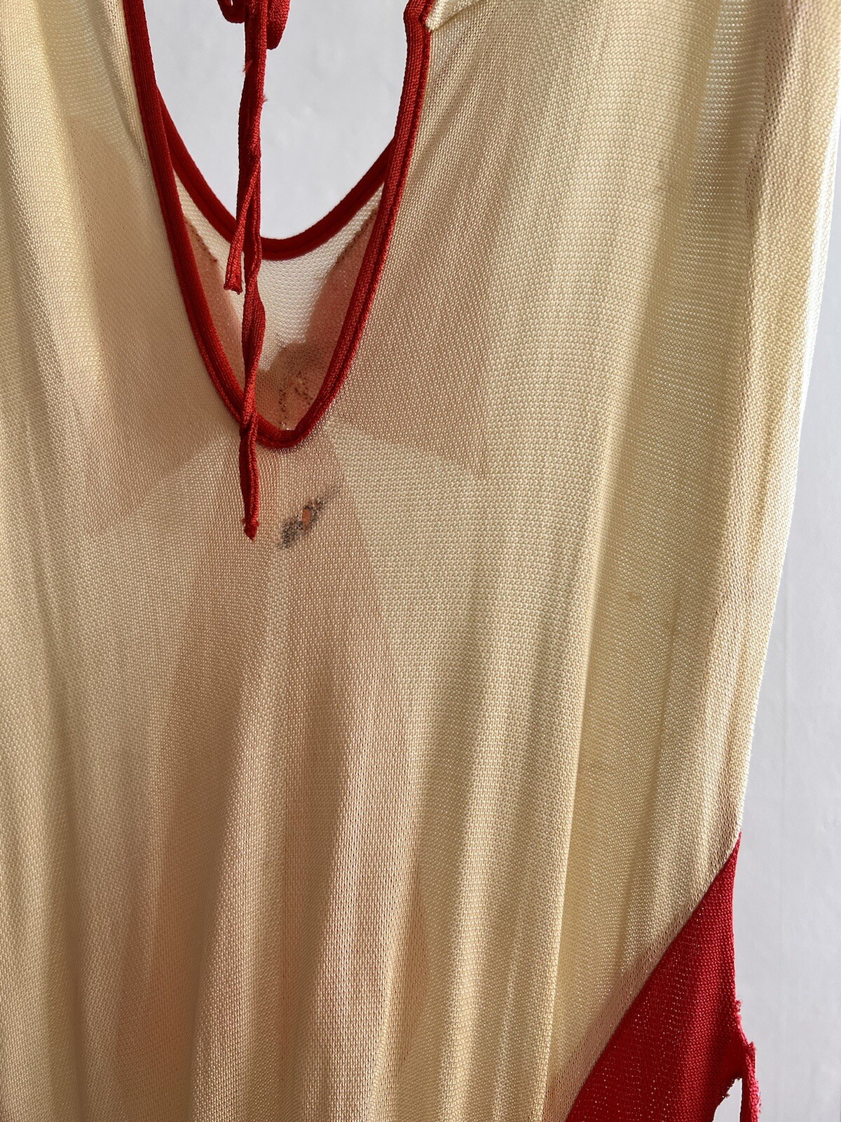 Vintage 1930s Red & Cream Trompe L’Oeil Rayon Jersey Beach Pajamas Jumpsuit Deco