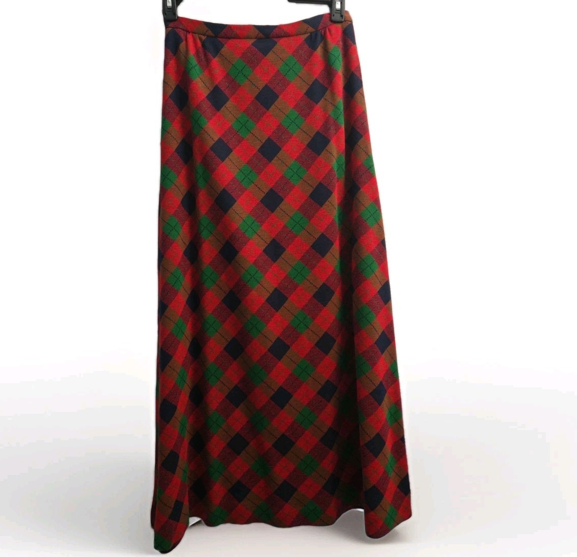 Vtg. Agile Florence Walsh Red Green Blue Plaid Maxi Skirt- 29″ W 39” L Holiday