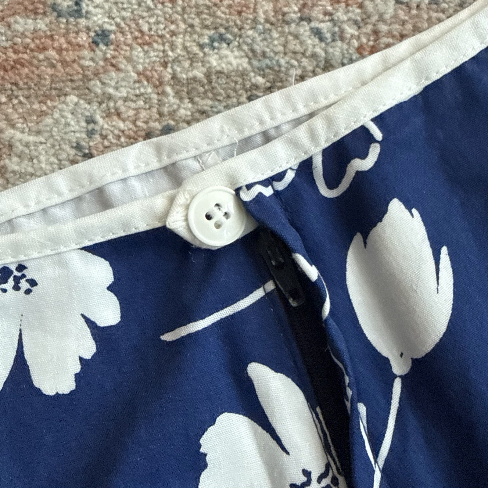 Vintage 70s California Poppy by Lanz Blue Floral Swim/Beach Shorts, Small