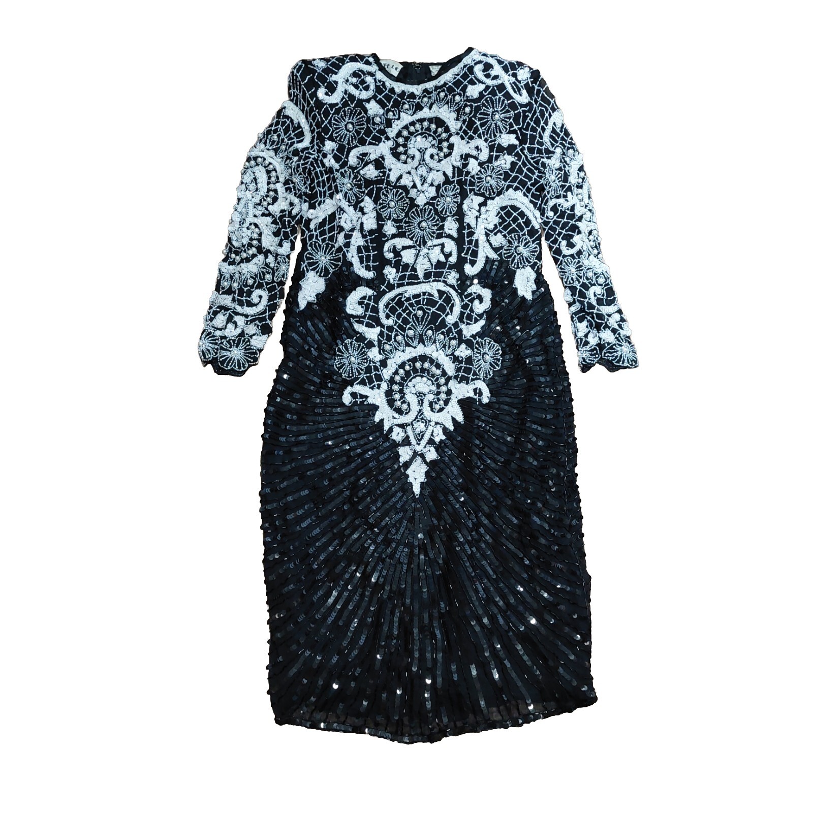 Swee Lo Women’s Art Deco Evening Dress Size Medium 4/6 Black White Sequin READ