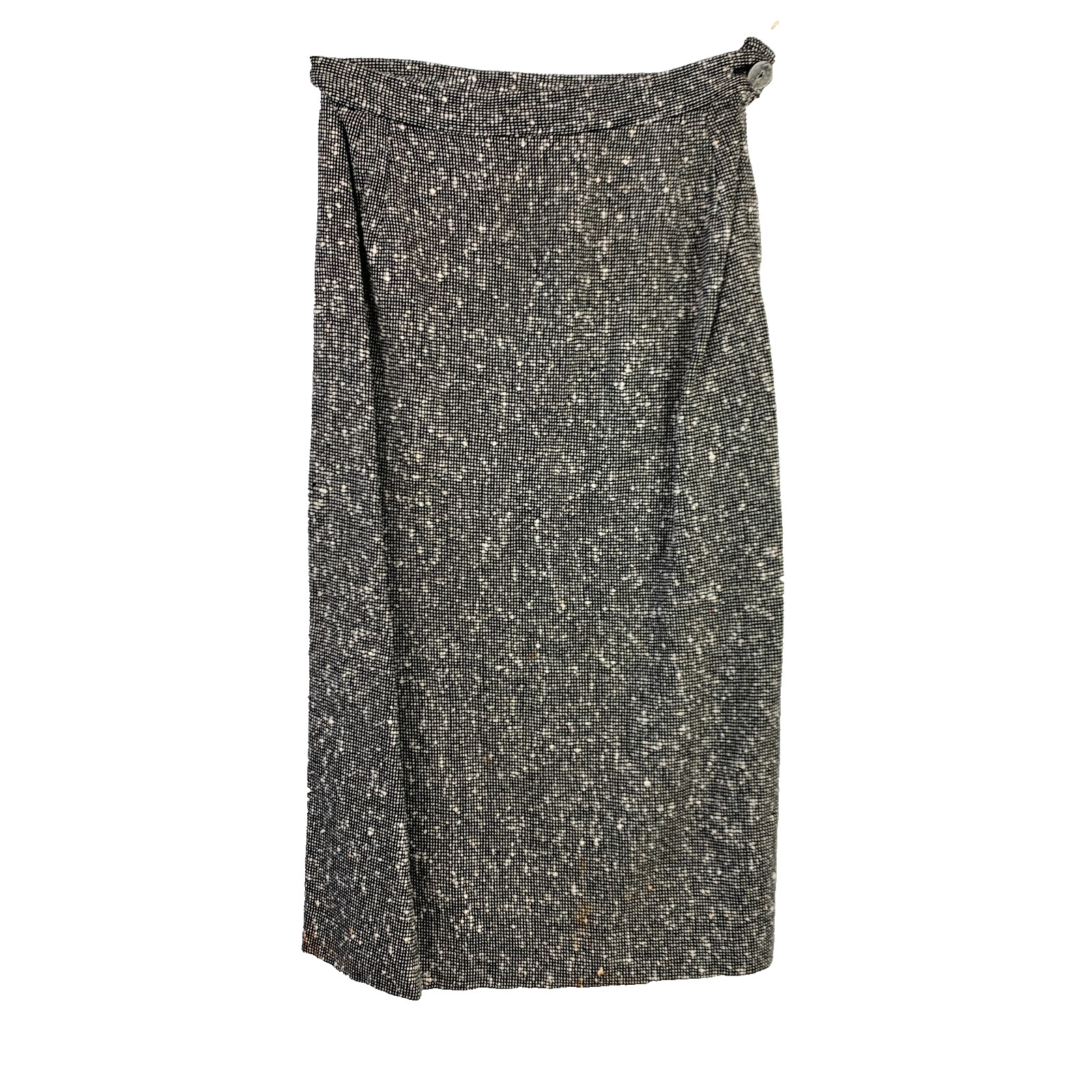Vintage Black White Tweed Faux Fur Skirt Shirt Outfit Set Chest 34″