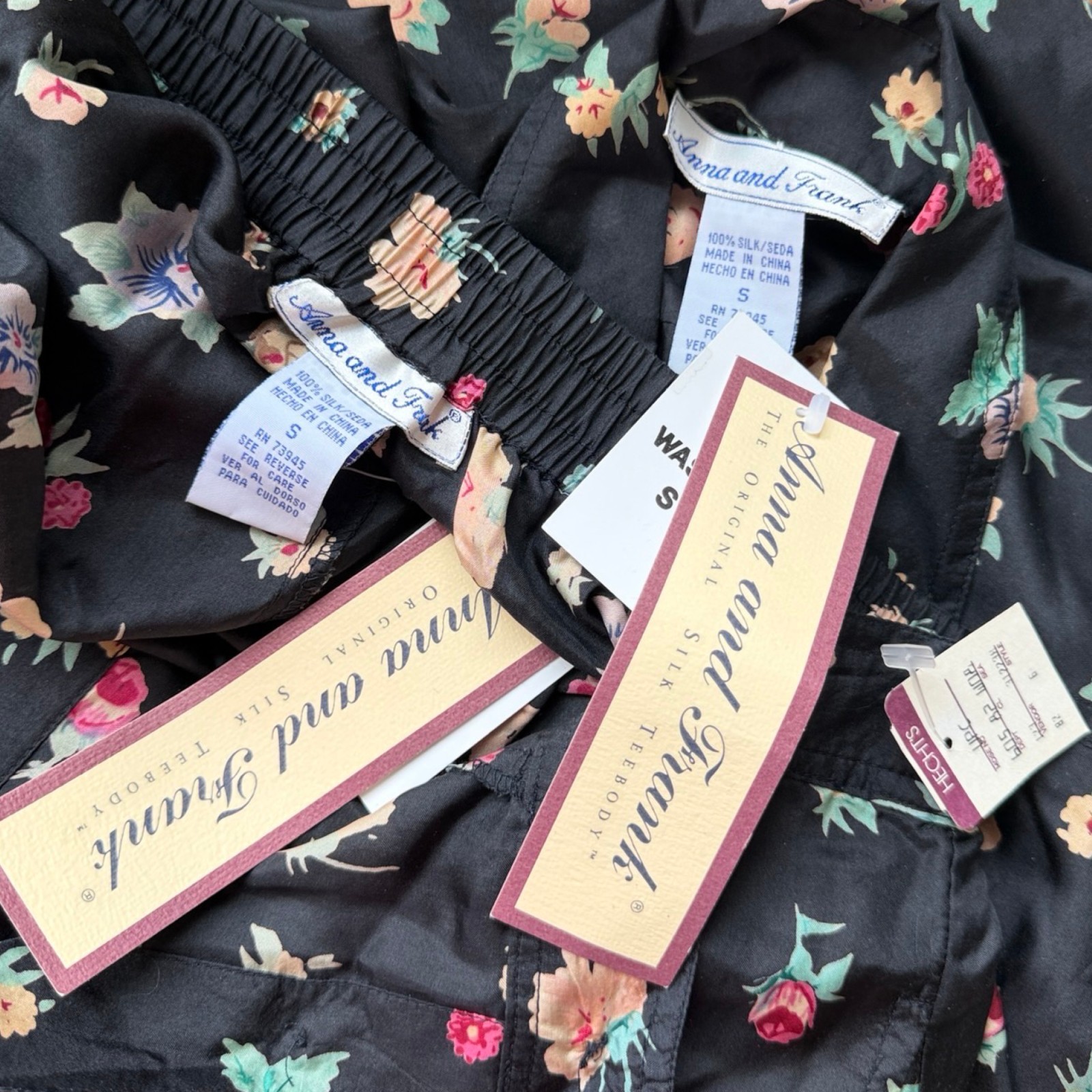 Vintage 100% Silk Floral Skirt Top Set Size Small Black Two Piece Midi Outfit