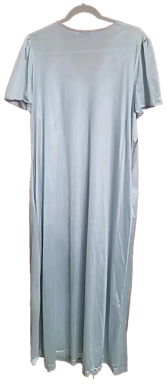vtg 70s VASSARETTE Robe Light Blue Tricot Nylon Short Sleeve Lace Buttons Pocket