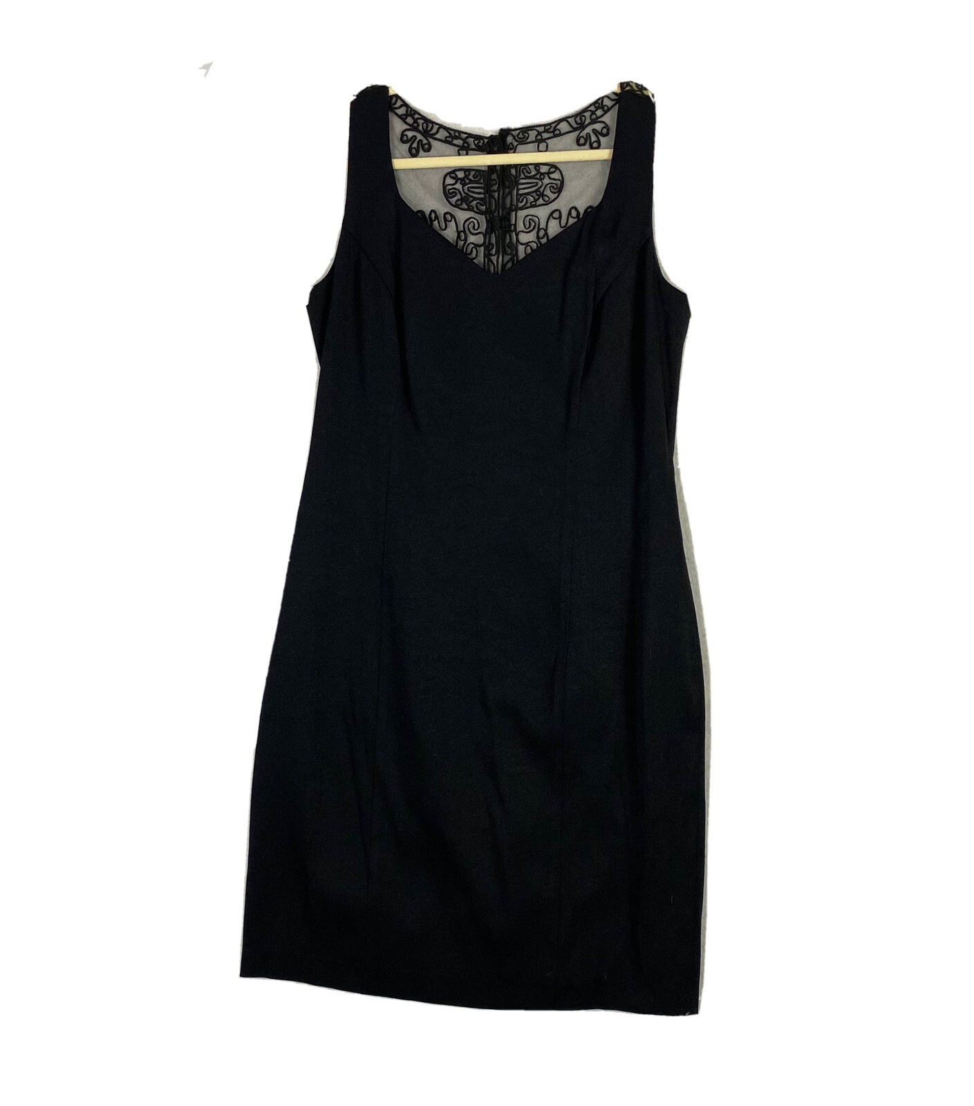 VTG Dress Black Sheer Crochet Back Sweetheart Neck Edwardian Size 12