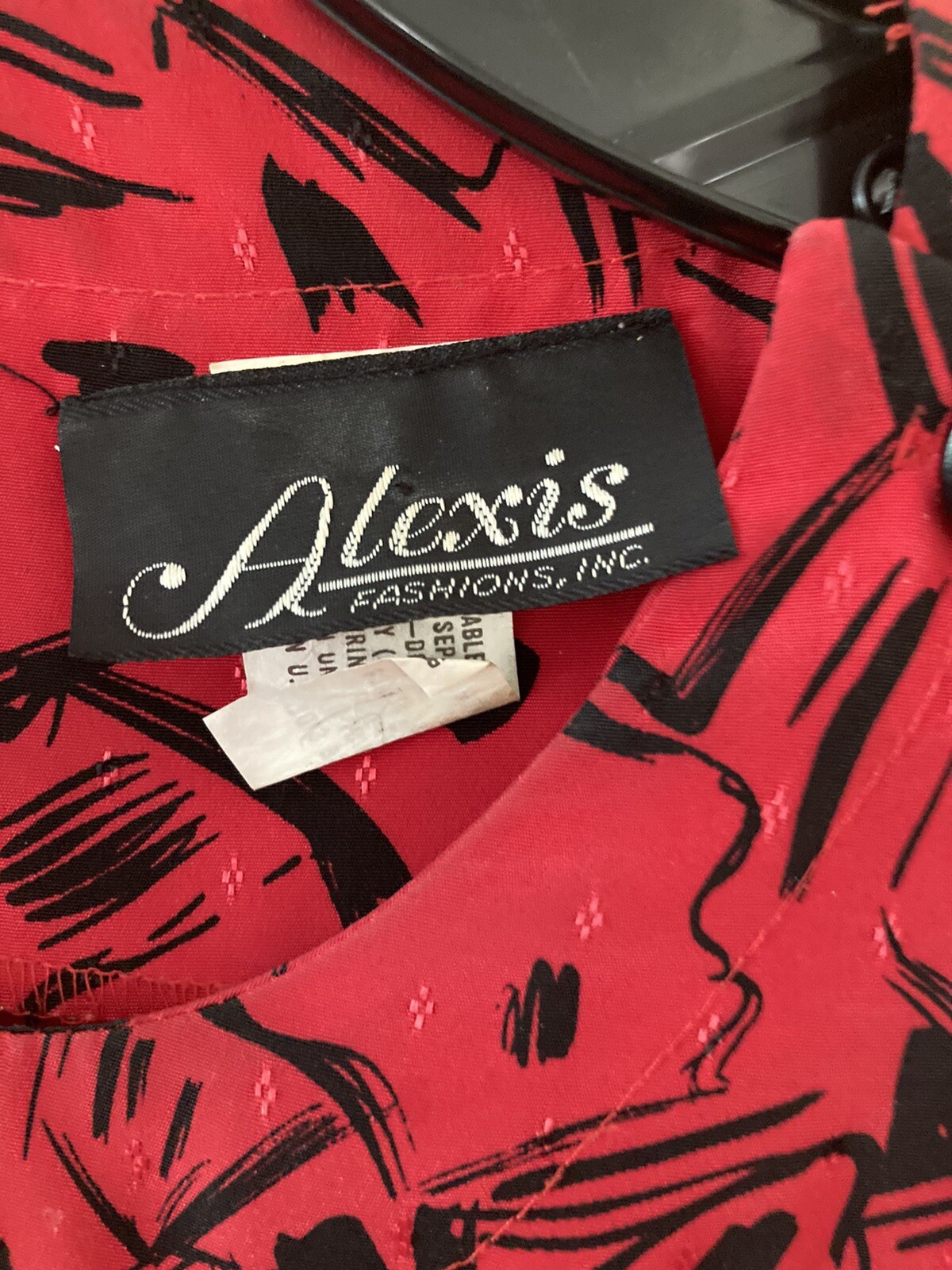 Vintage 80s Red/Black Geometric Dress Size 12 Alexis Fashions