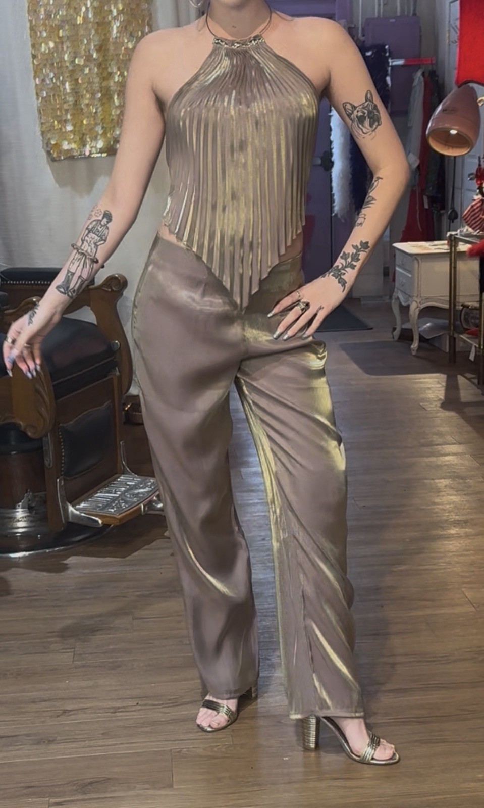 Vntg Rare 1970s Iridescent Fredrick’s of Hollywood 2pc Halter Top and Pant Set
