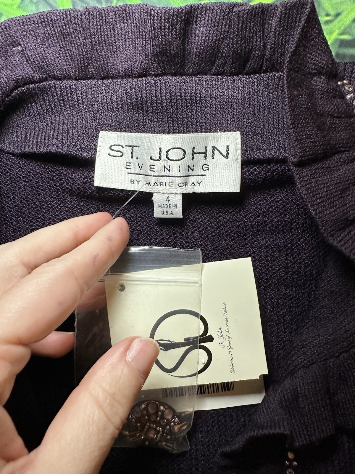 NWT Vtg 2002 St. John Evening Marie Gray Purple Wool Blend Knit Blazer 4 $1150