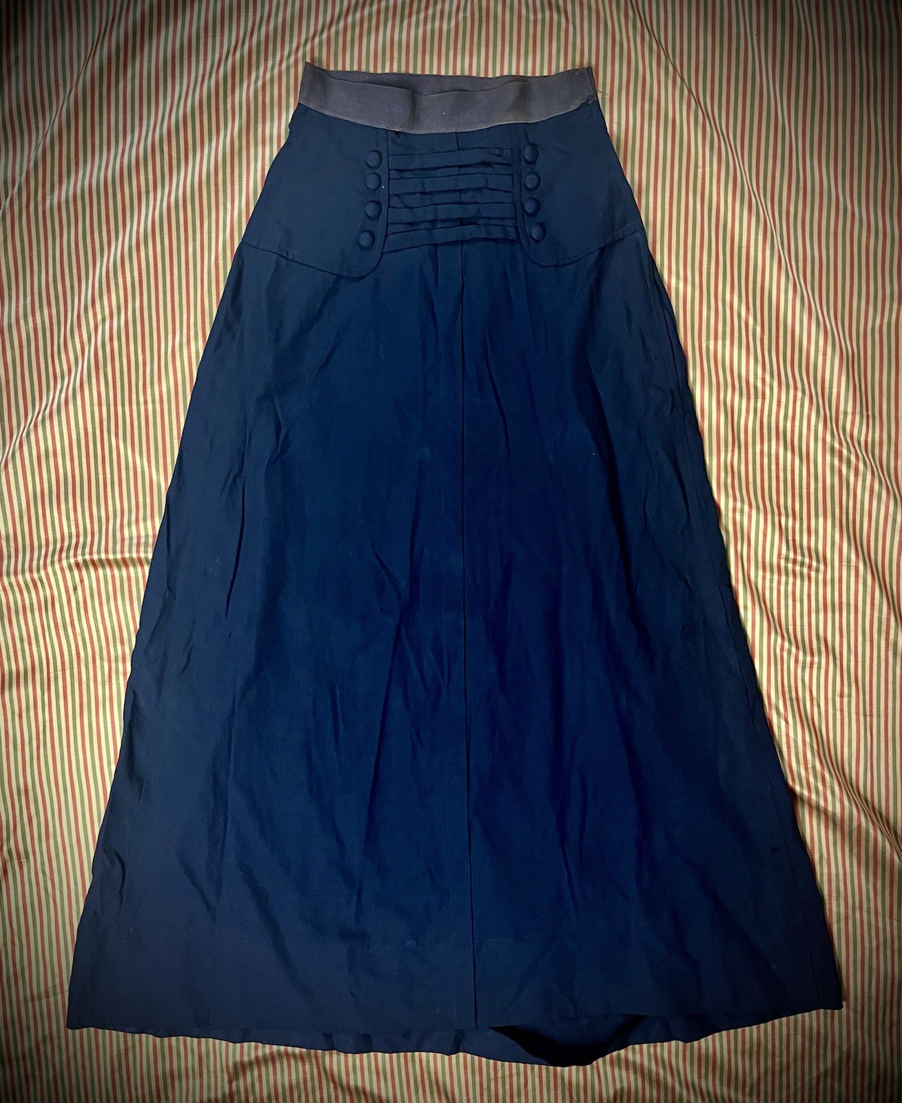 Antique Edwardian Black Walking Skirt Covered Buttons AS IS XXS