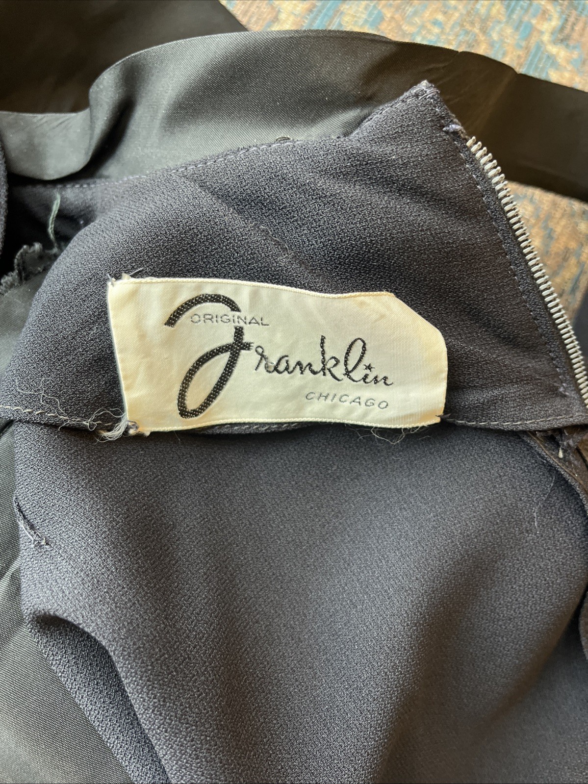 Original FRANKLIN CHICAGO Vintage Black Taffeta Dress Formal 1940’s Sz S GC