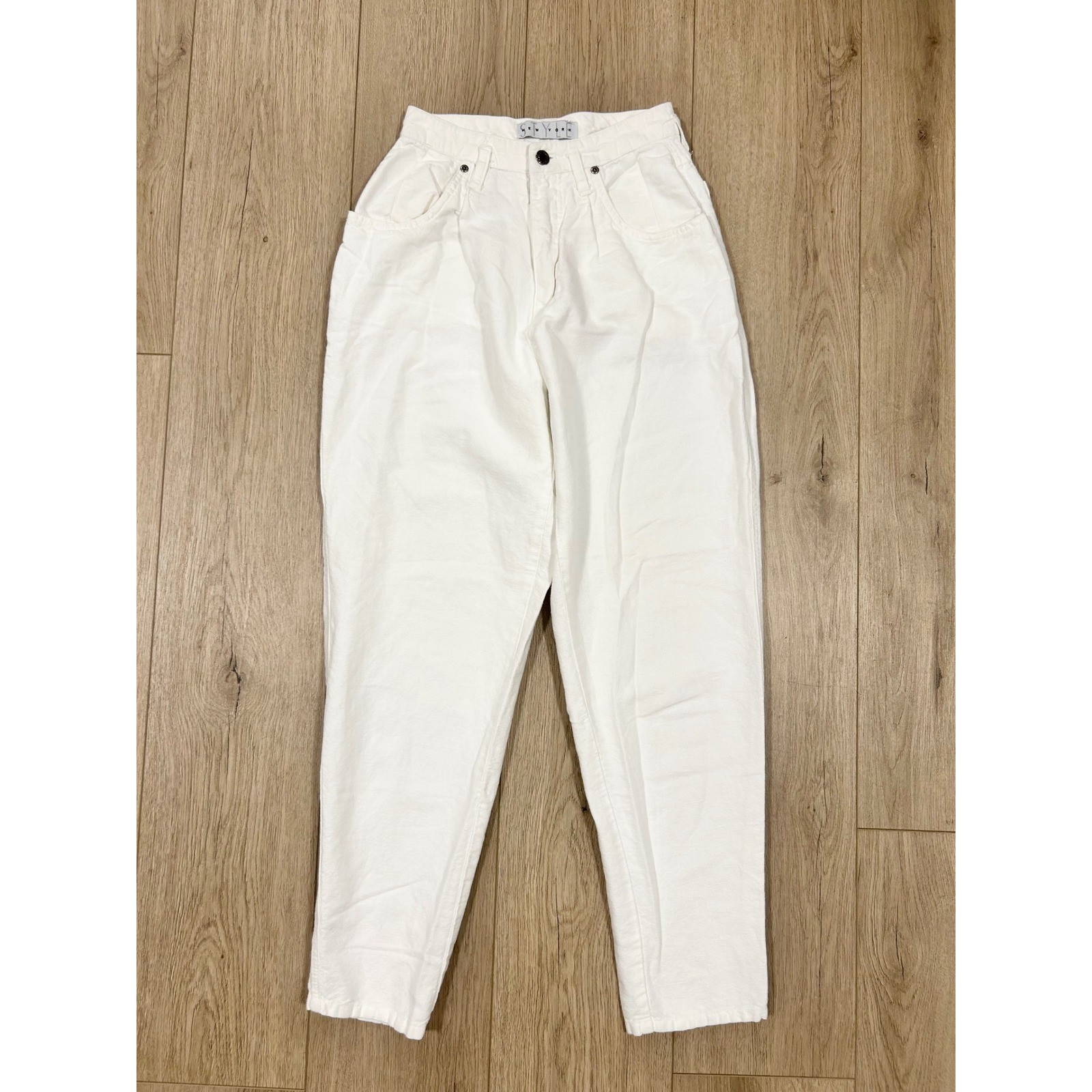 Vintage STYLE New York White Linen Cotton Tapered Mom Pants High Waist 4 25″
