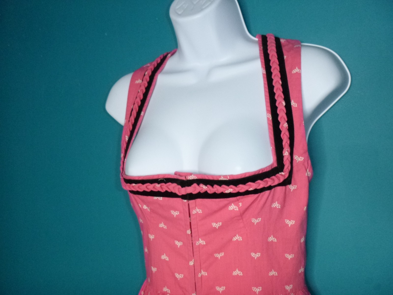 Vtg 40s Lanz of Salzburg Bavarian Cotton Traditional Drindl Pink White Sz S