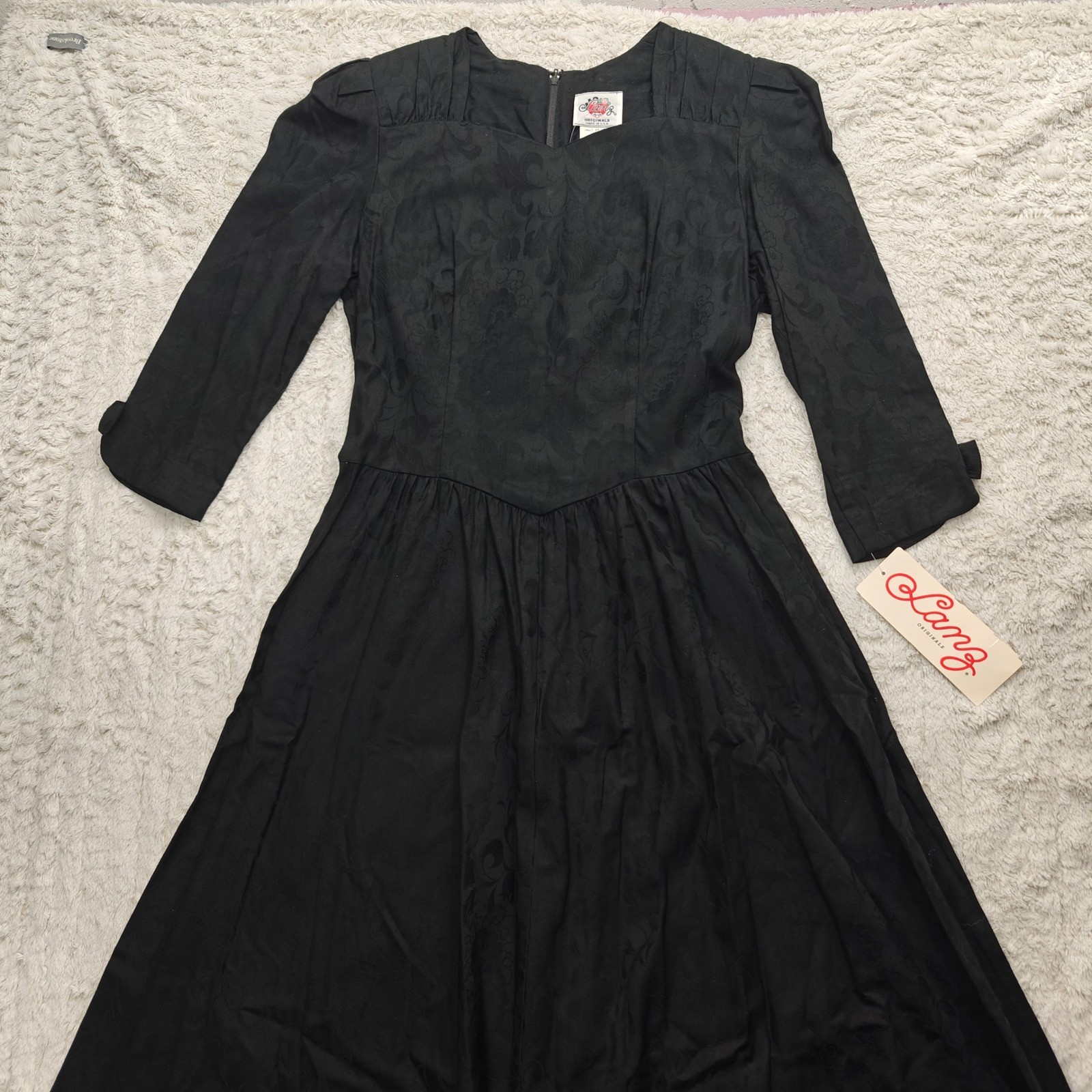 VTG Lanz Dark Romantic Gothic Midi Dress Womens Size 14 Floral Jacquard Vamp