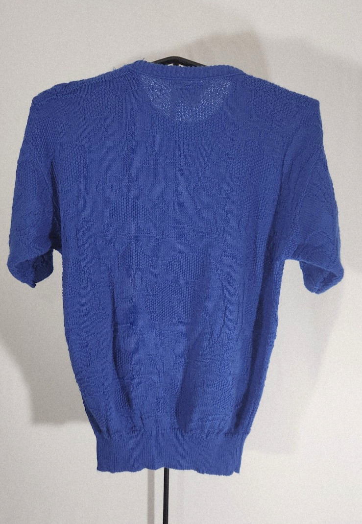 Vintage Cobalt Blue Knit Floral Sweater Alicia Cotton SZ SM