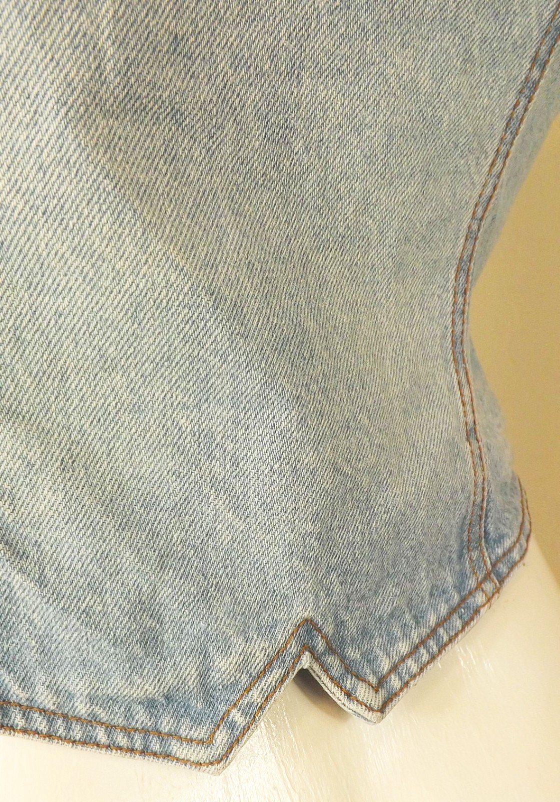 California Concepts Button Front Denim Vest Fitted Vintage Sz S+? Floral Ruffle