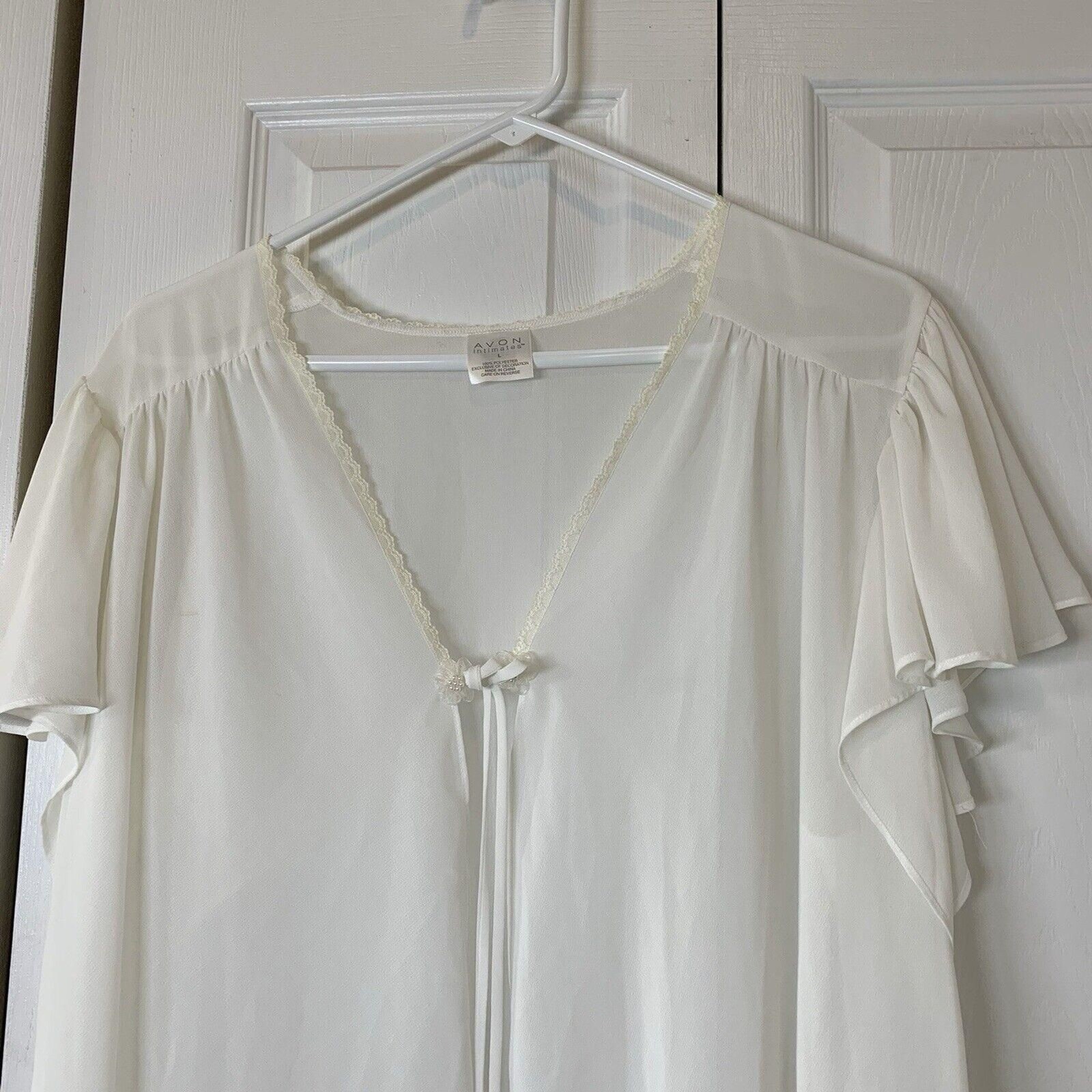 Avon Intimates 2Pc Lingerie Maxi Slip Dress Lace Pearls Sheer Topper 1X VTG 90s