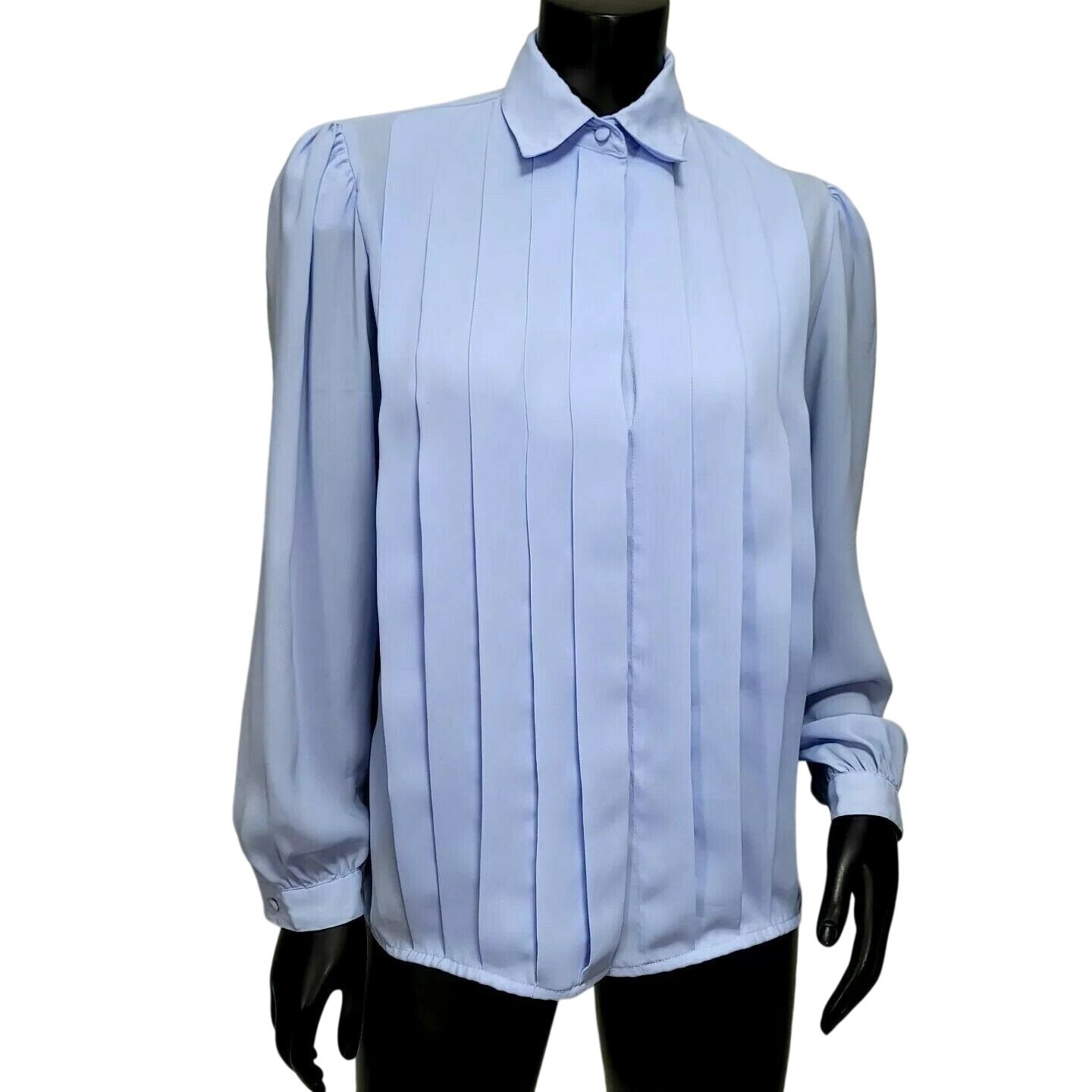 Partners by Mervyns Vintage Periwinkle Blue Pleated Front Blouse Size 8