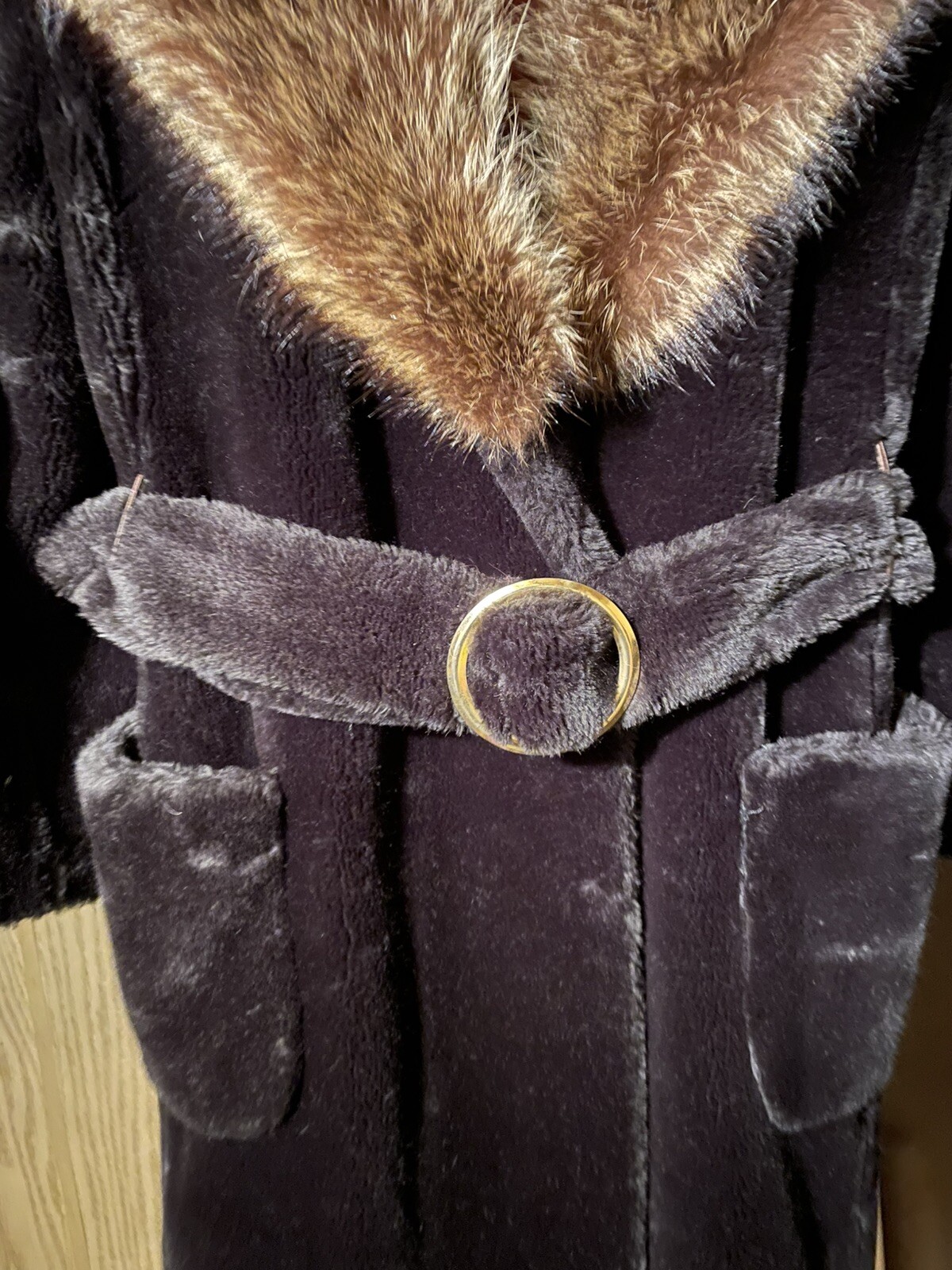 VTG Women’s Antique Edwardian Early 1900’s Black Plush Coat Sz M Real Fur Collar